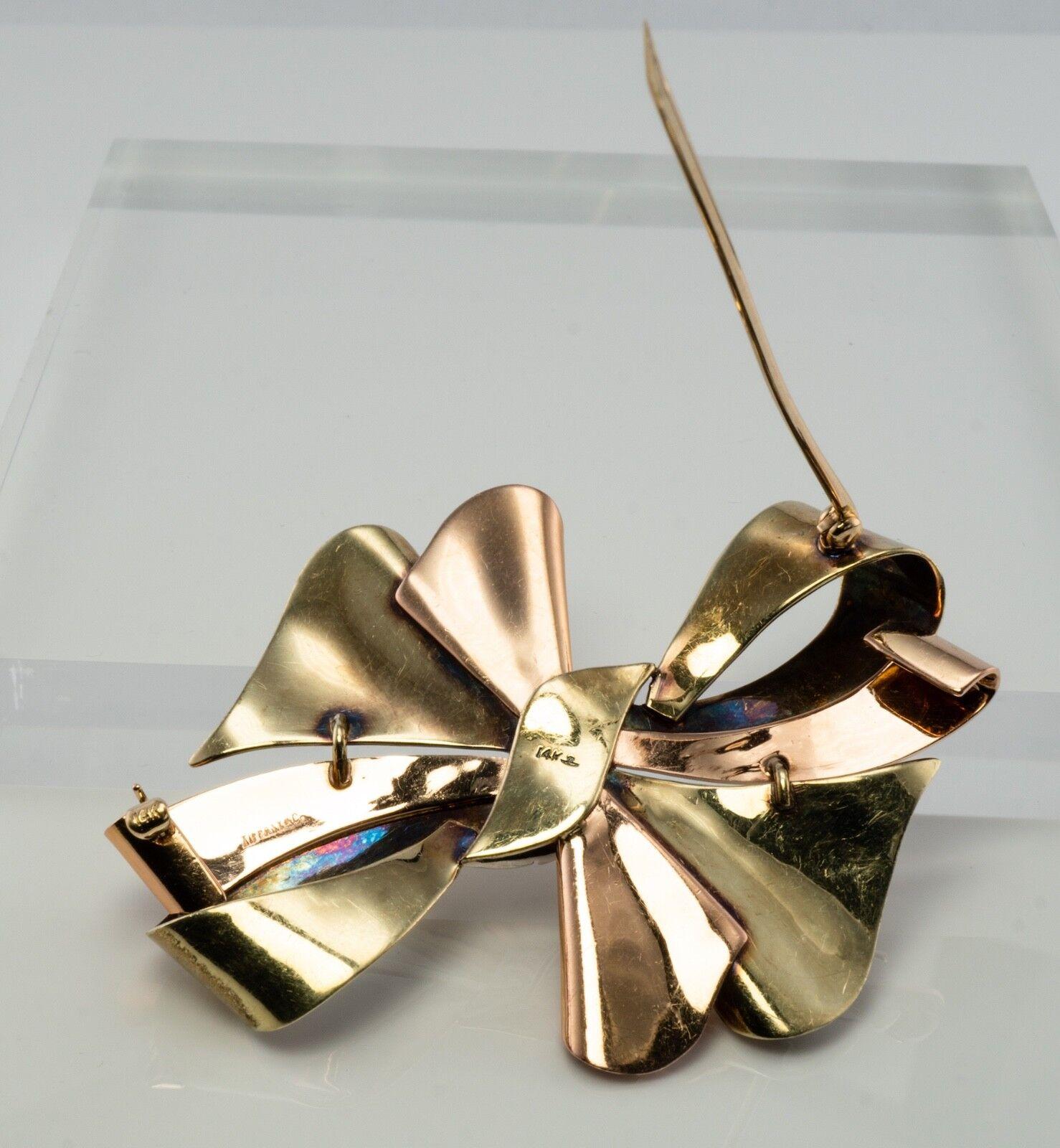 Women's Tiffany & Co Ruby Diamond Brooch Bow Ribbon 14K Gold For Sale