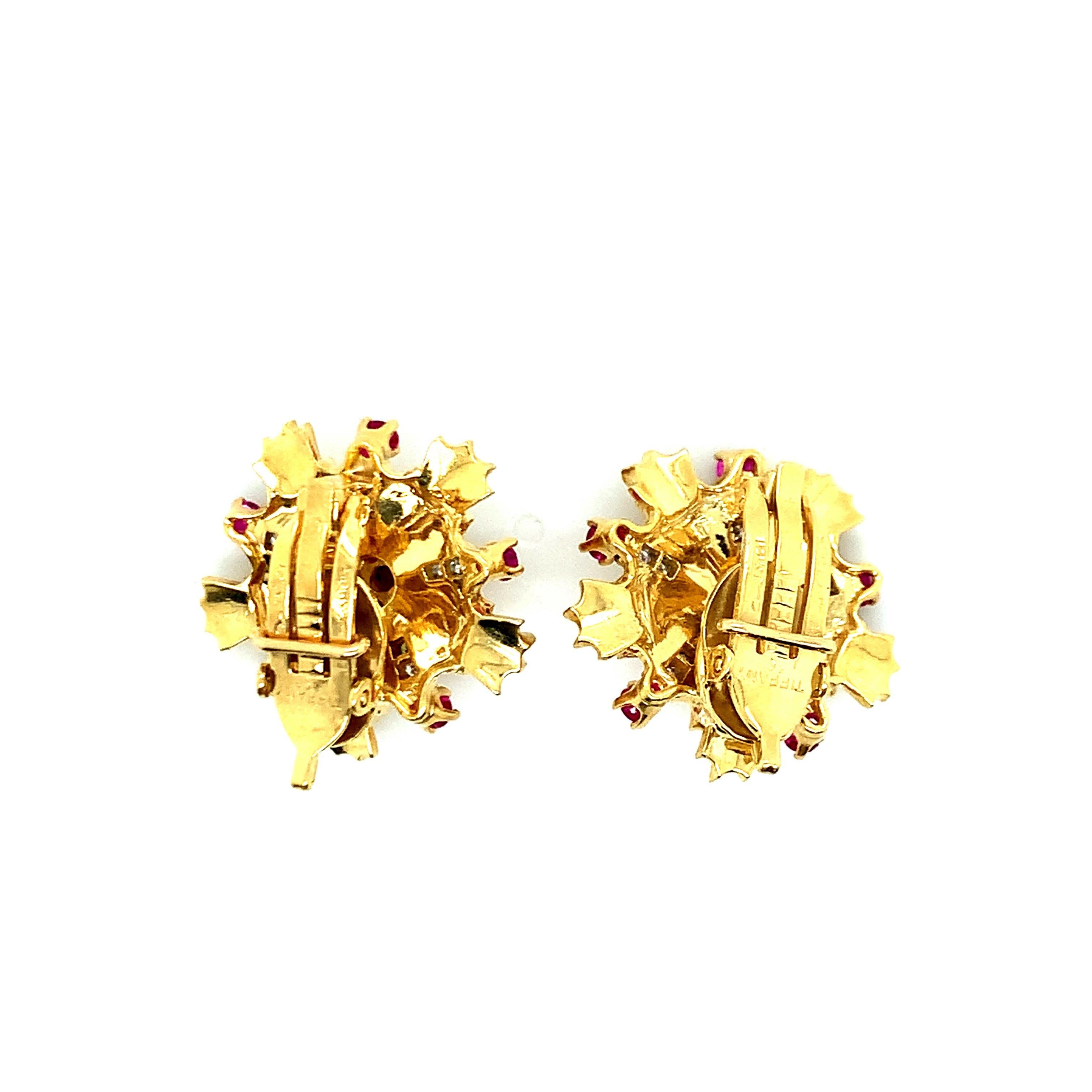 Tiffany & Co. Ruby Diamond Gold Ear Clips In Excellent Condition In New York, NY