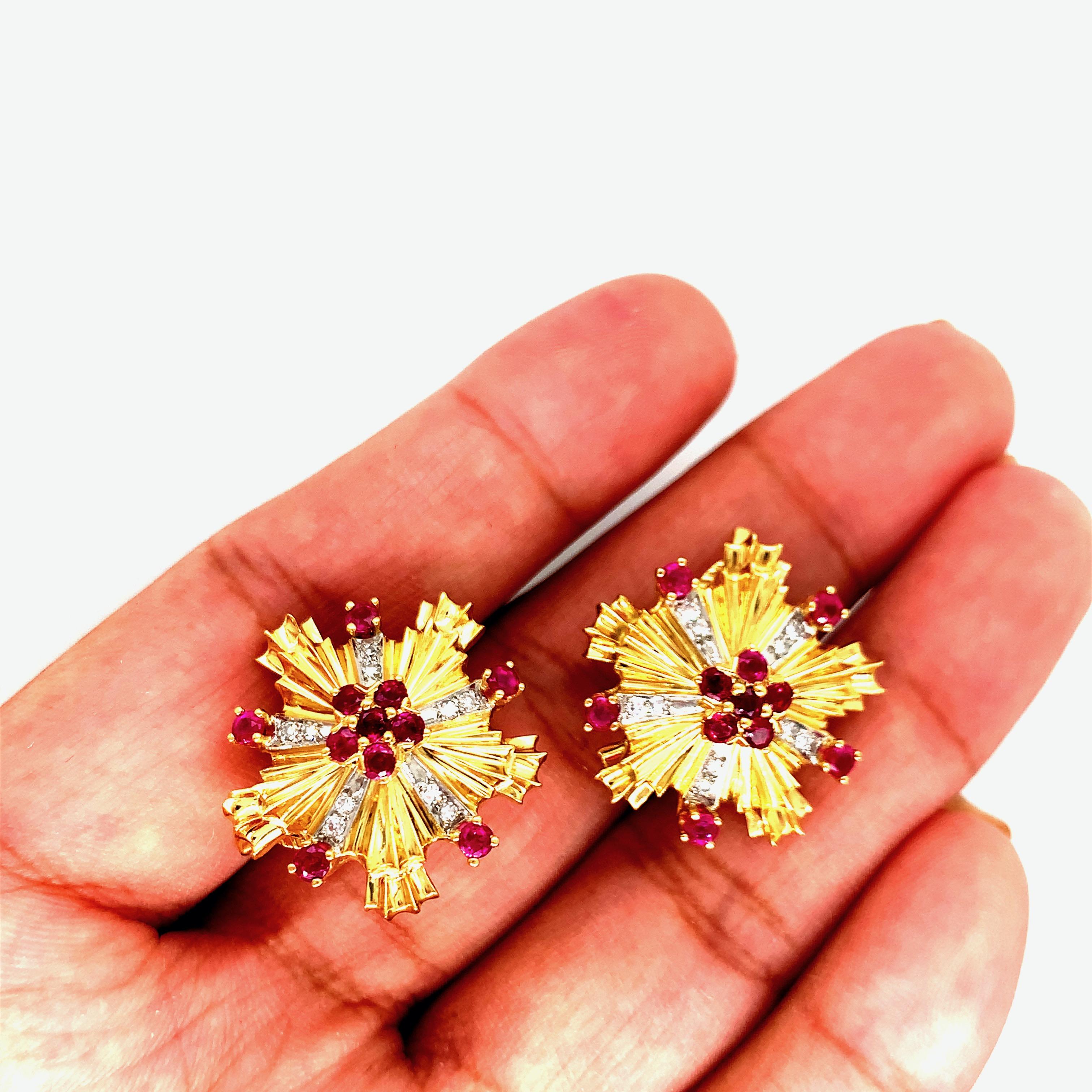 Women's Tiffany & Co. Ruby Diamond Gold Ear Clips