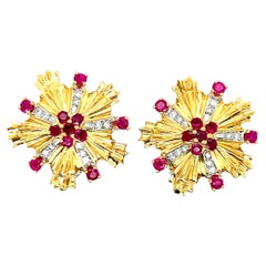 Tiffany & Co. Ruby Diamond Gold Ear Clips
