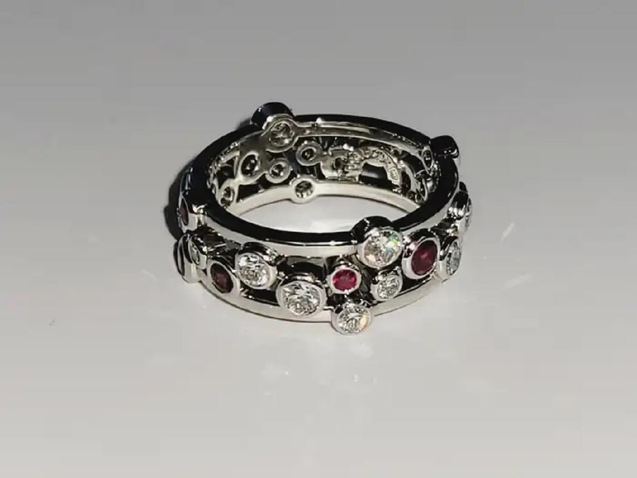 Round Cut TIFFANY & CO. Ruby Diamond Platinum Bubbles Band Ring