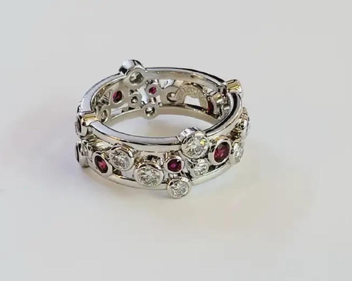 Round Cut TIFFANY & CO. Ruby Diamond Platinum Bubbles Band Ring For Sale