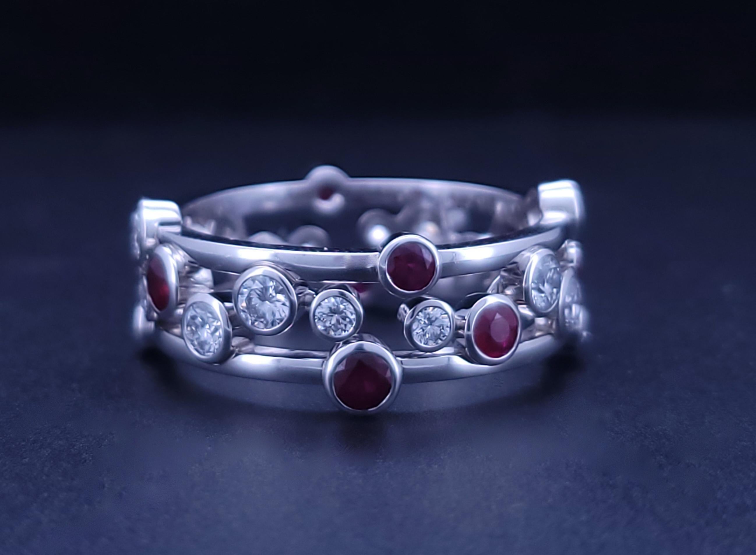 TIFFANY & CO. Bague à bulles en platine avec diamant et rubis en vente 2