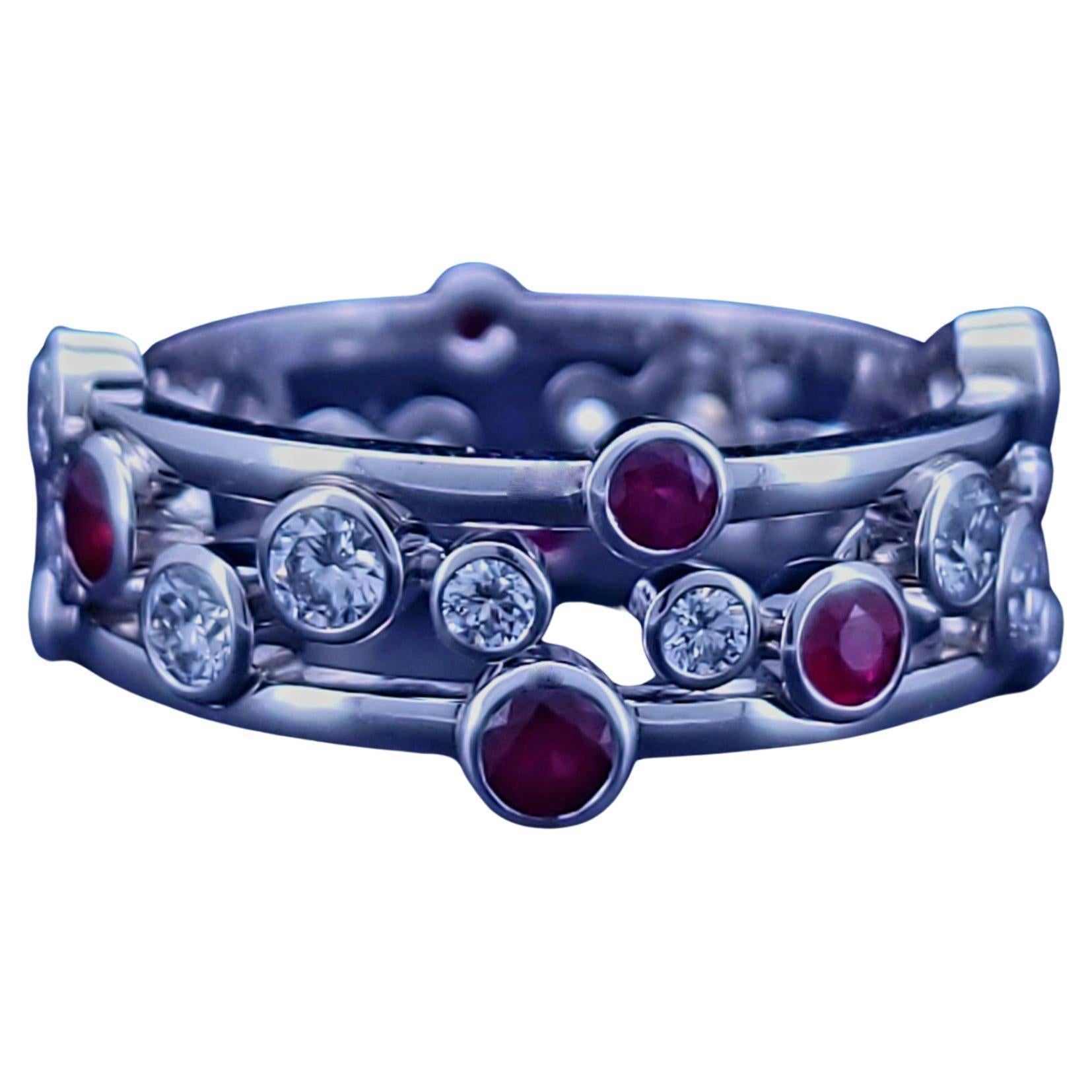 TIFFANY 
CO. Bague à bulles en platine avec diamant et rubis en vente