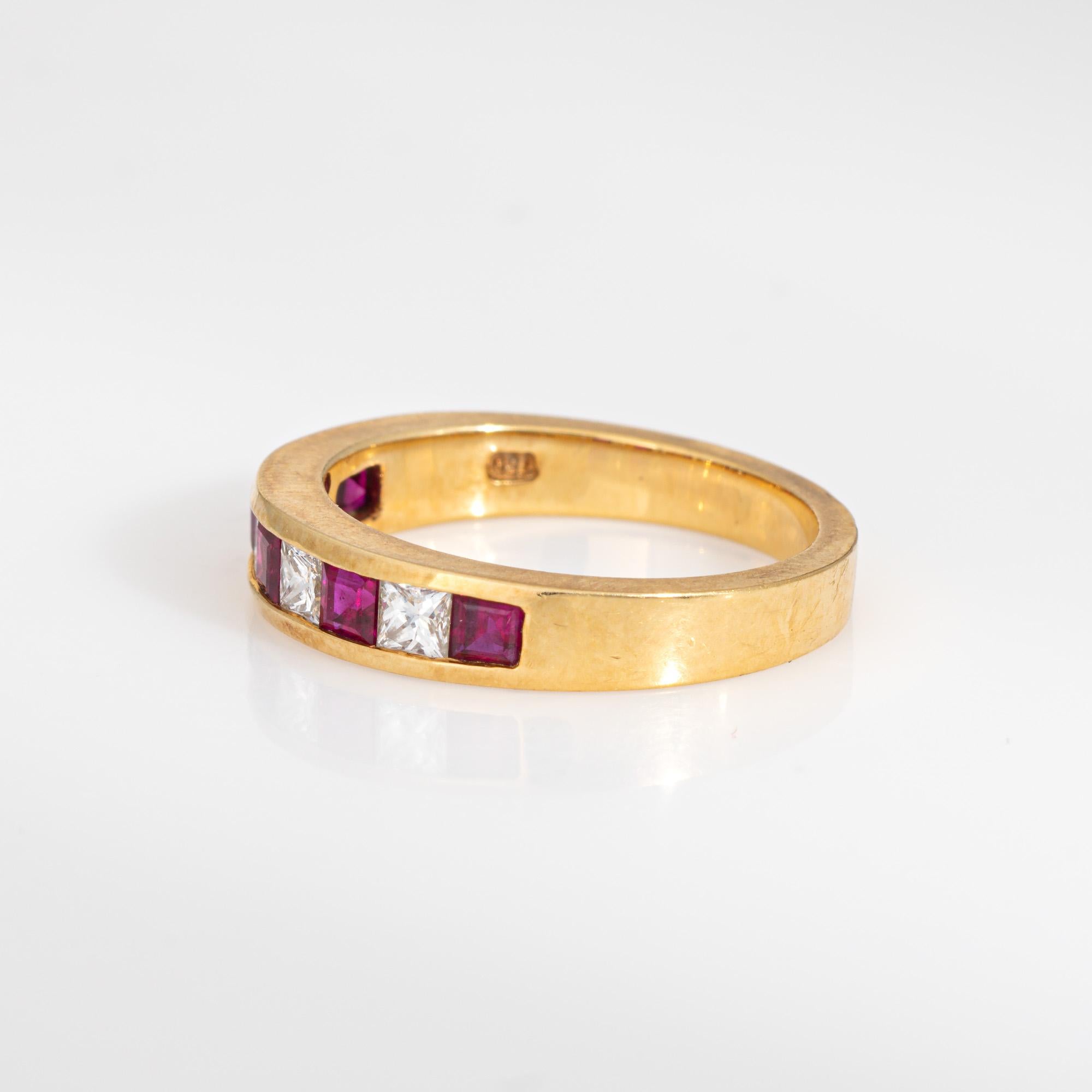 Princess Cut Tiffany & Co Ruby Diamond Ring 4mm Band Vintage 18k Yellow Gold Signed Jewelry For Sale