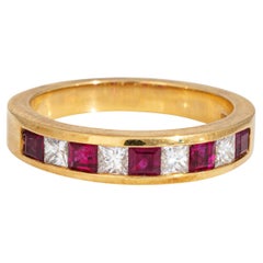 Tiffany & Co Ruby Diamond Ring 4mm Band Vintage 18k Yellow Gold Signed Jewelry