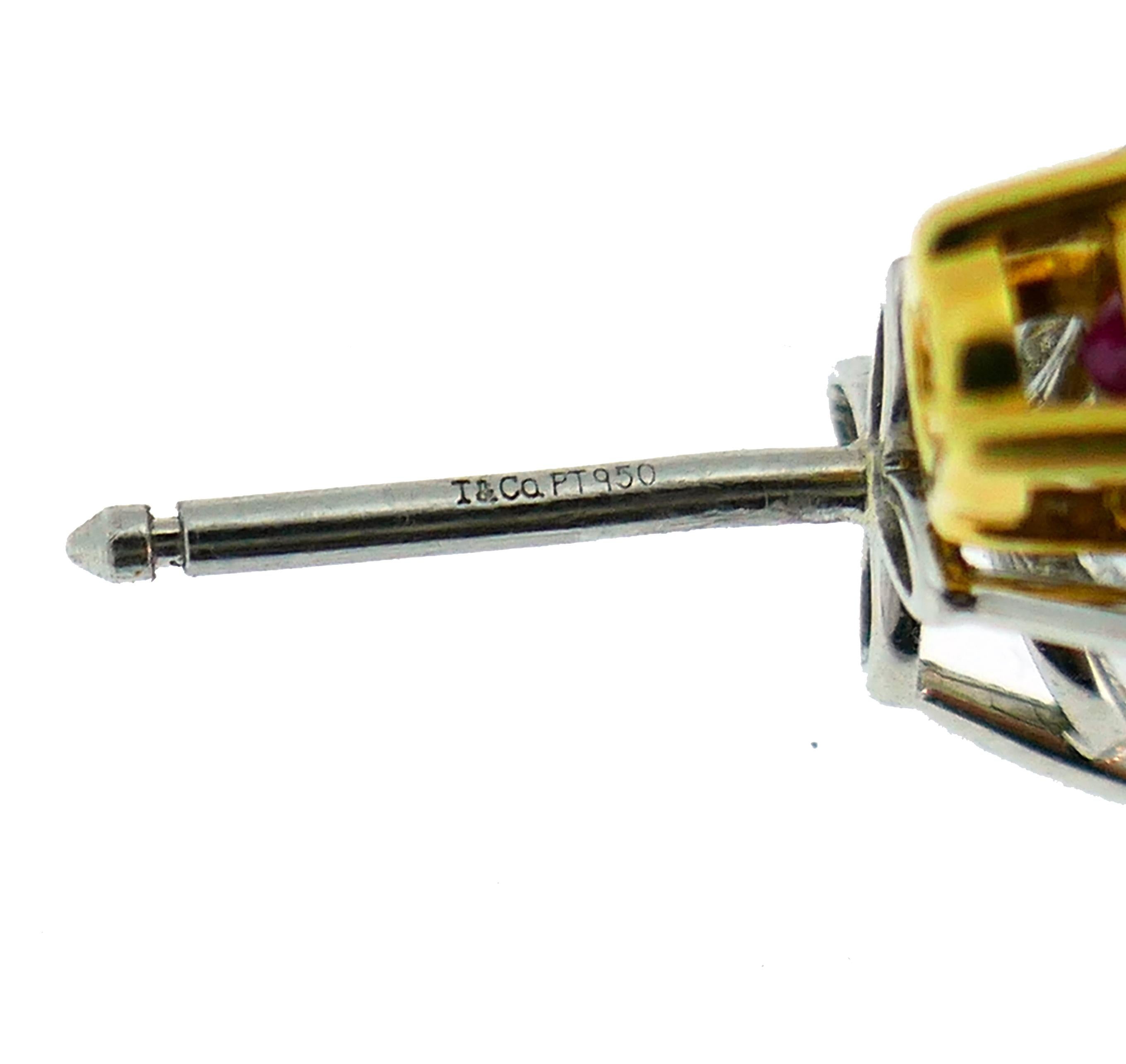 Women's Tiffany & Co. Ruby Diamond Stud Earrings in Platinum and Yellow Gold Studs