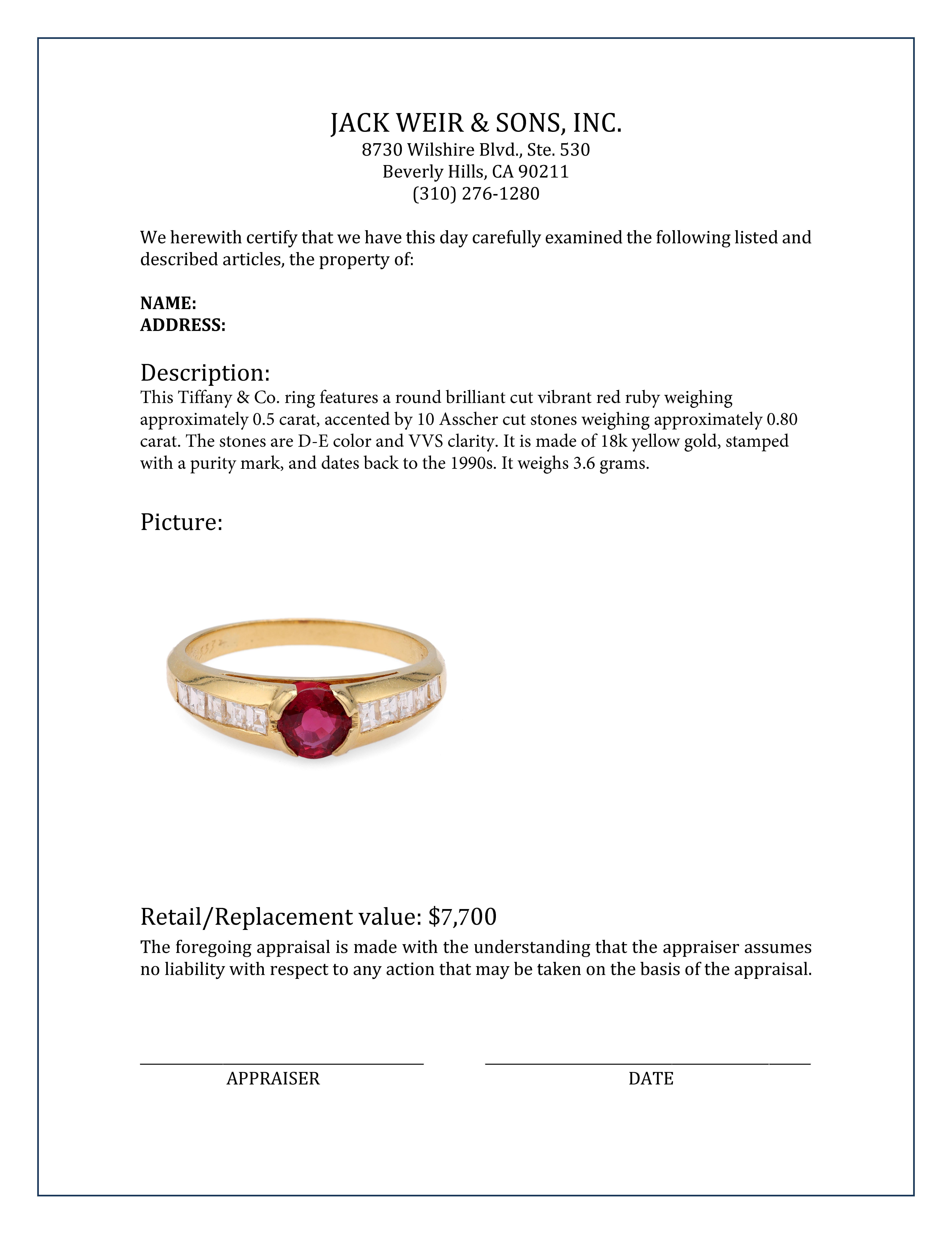 Women's or Men's Tiffany & Co Ruby Diamond Yellow Gold Ring For Sale