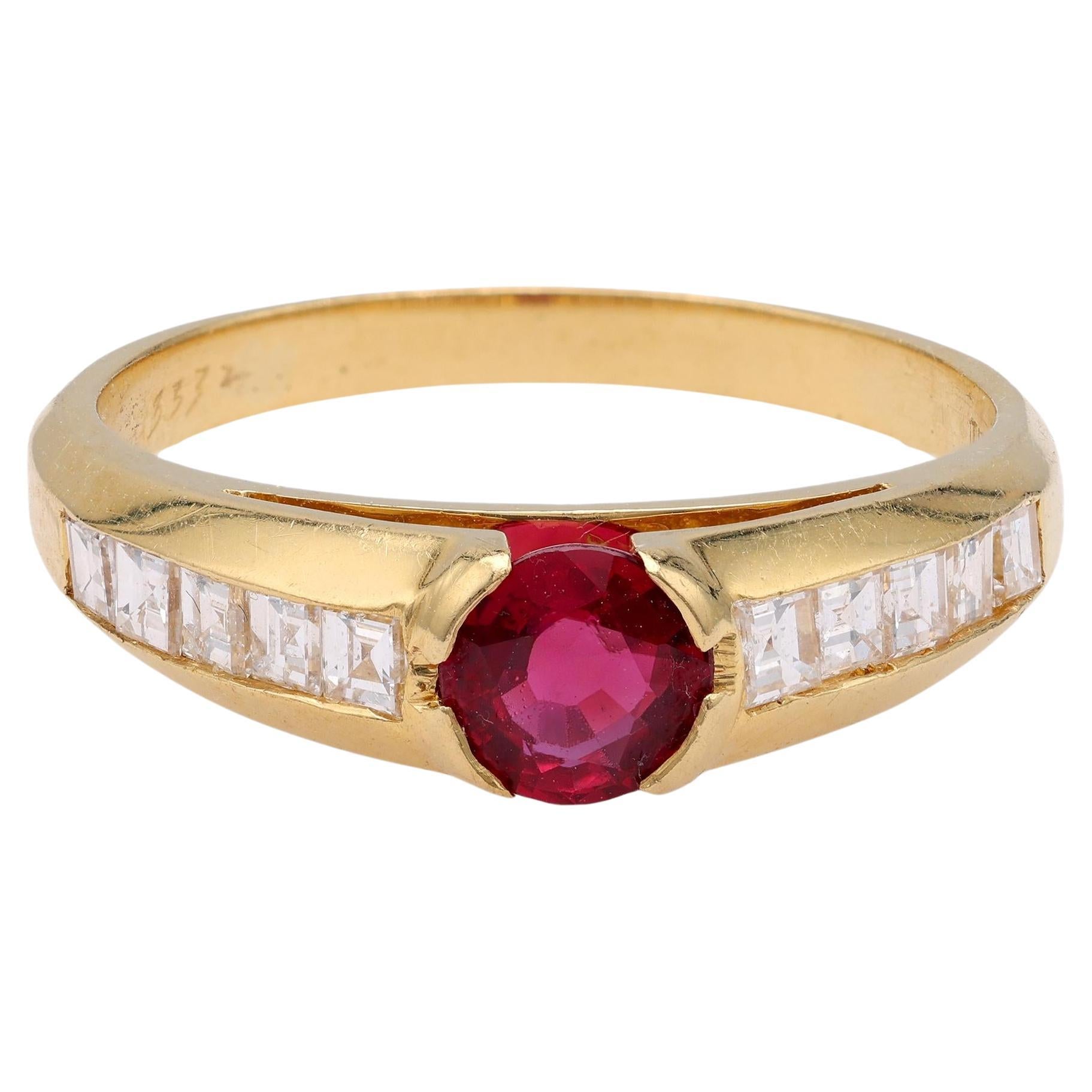 Tiffany & Co Ruby Diamond Yellow Gold Ring For Sale
