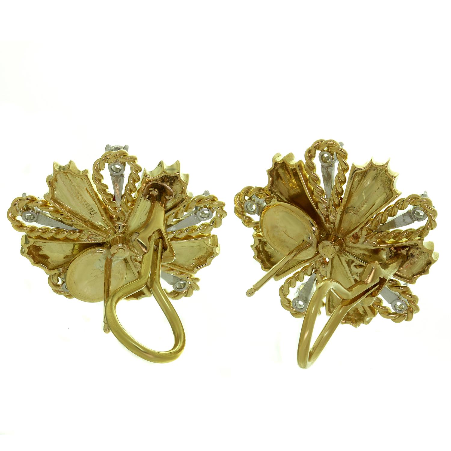Brilliant Cut Tiffany & Co. Ruby Diamond Yellow Gold Starburst 1960s Earrings