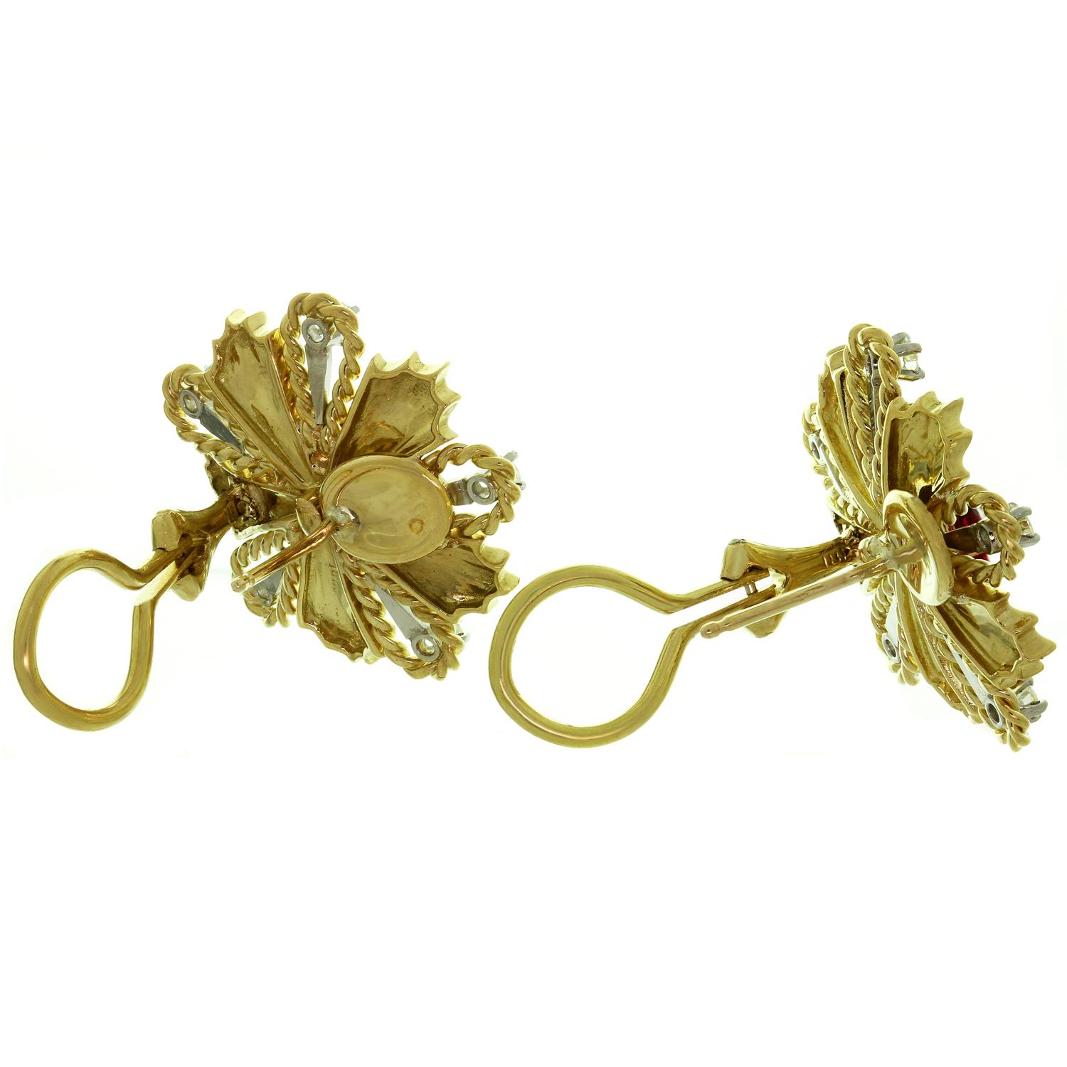 Tiffany & Co. Ruby Diamond Yellow Gold Starburst 1960s Earrings In Excellent Condition In New York, NY