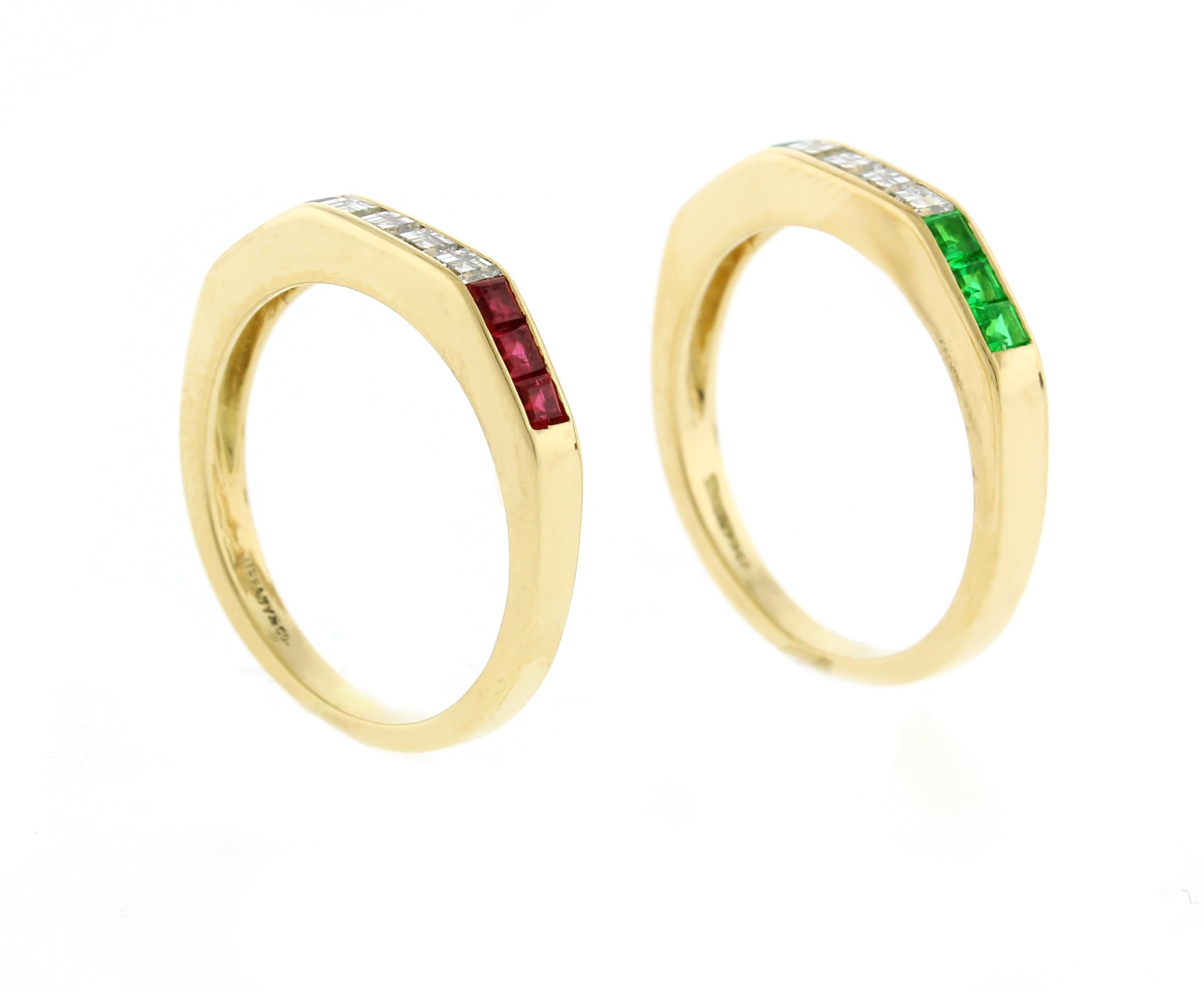 Tiffany & Co. Ruby, Emerald and Diamond Bands In Excellent Condition In Bethesda, MD