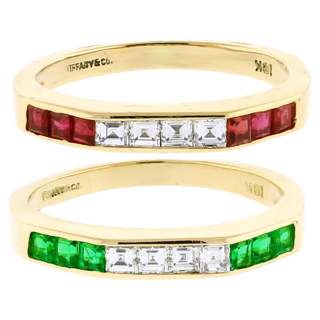 Tiffany & Co. Ruby, Emerald and Diamond Bands For Sale