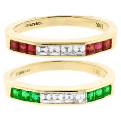 Vintage Tiffany & Co. Ruby, Emerald and Diamond Bands