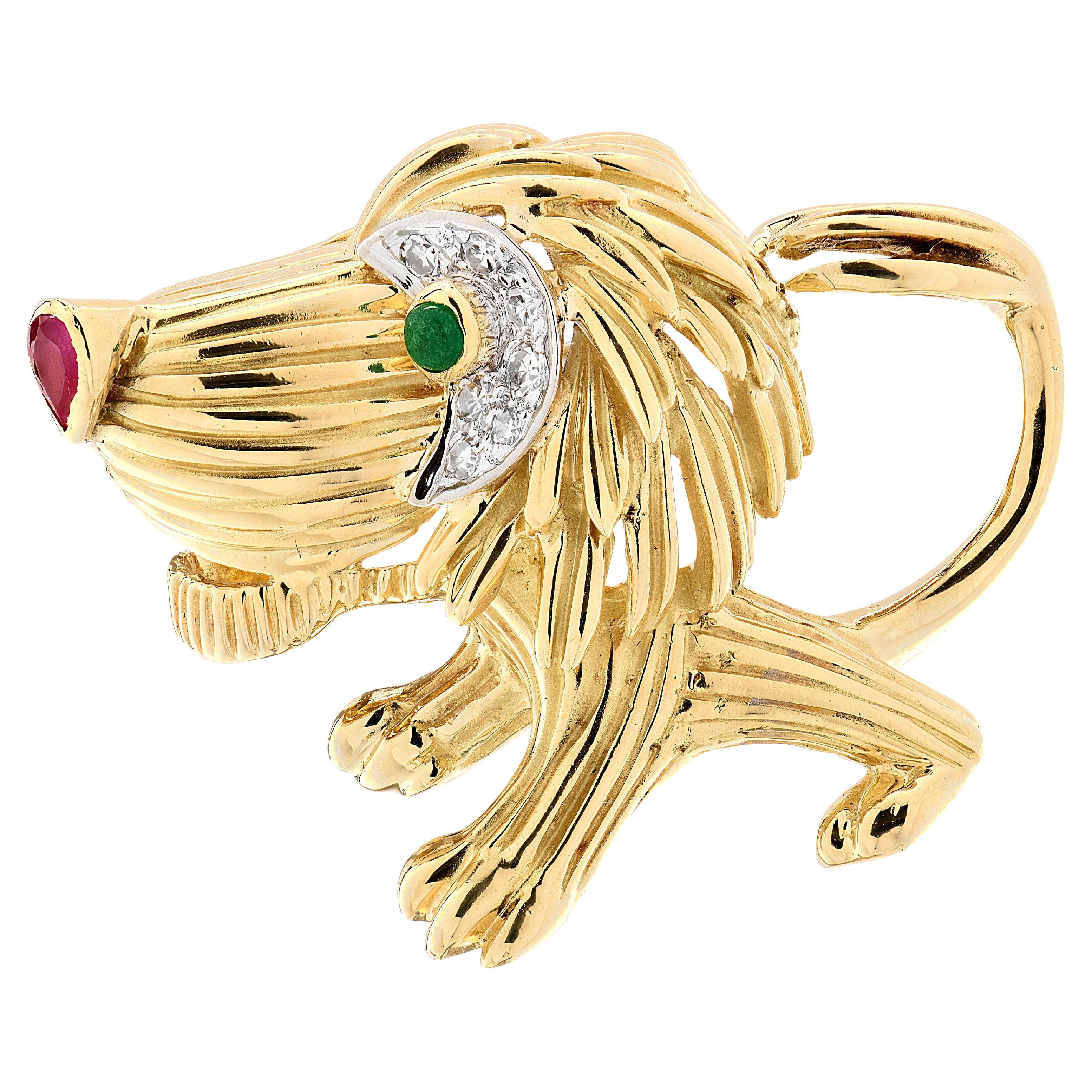 Tiffany
Co. Broche de león de rubí, esmeralda y diamantes