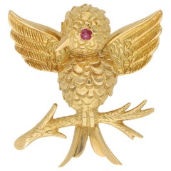 Tiffany & Co. Ruby Eyed Bird on Branch Brooch Set in 18 Karat Yellow Gold