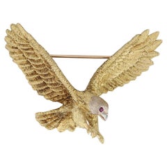 Tiffany & Co Ruby Eyed Eagle Brooch 18k Yellow Gold Bird of Prey Pin Patriotic