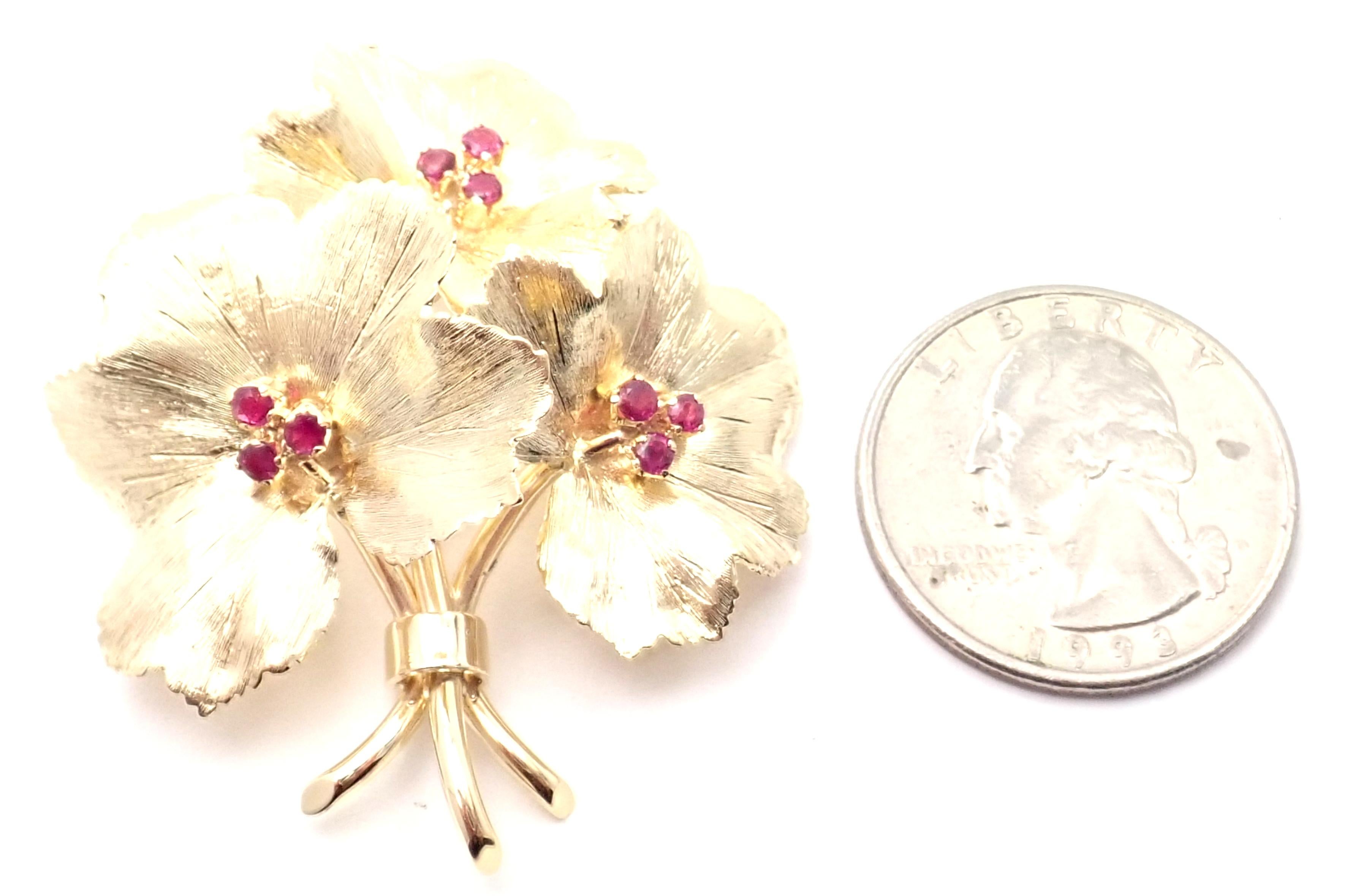 Tiffany & Co. Ruby Flower Yellow Gold Brooch Pin In Excellent Condition In Holland, PA