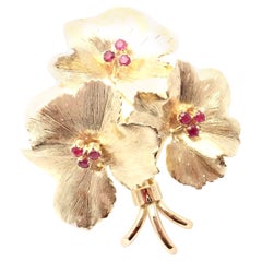 Tiffany & Co. Ruby Flower Yellow Gold Brooch Pin