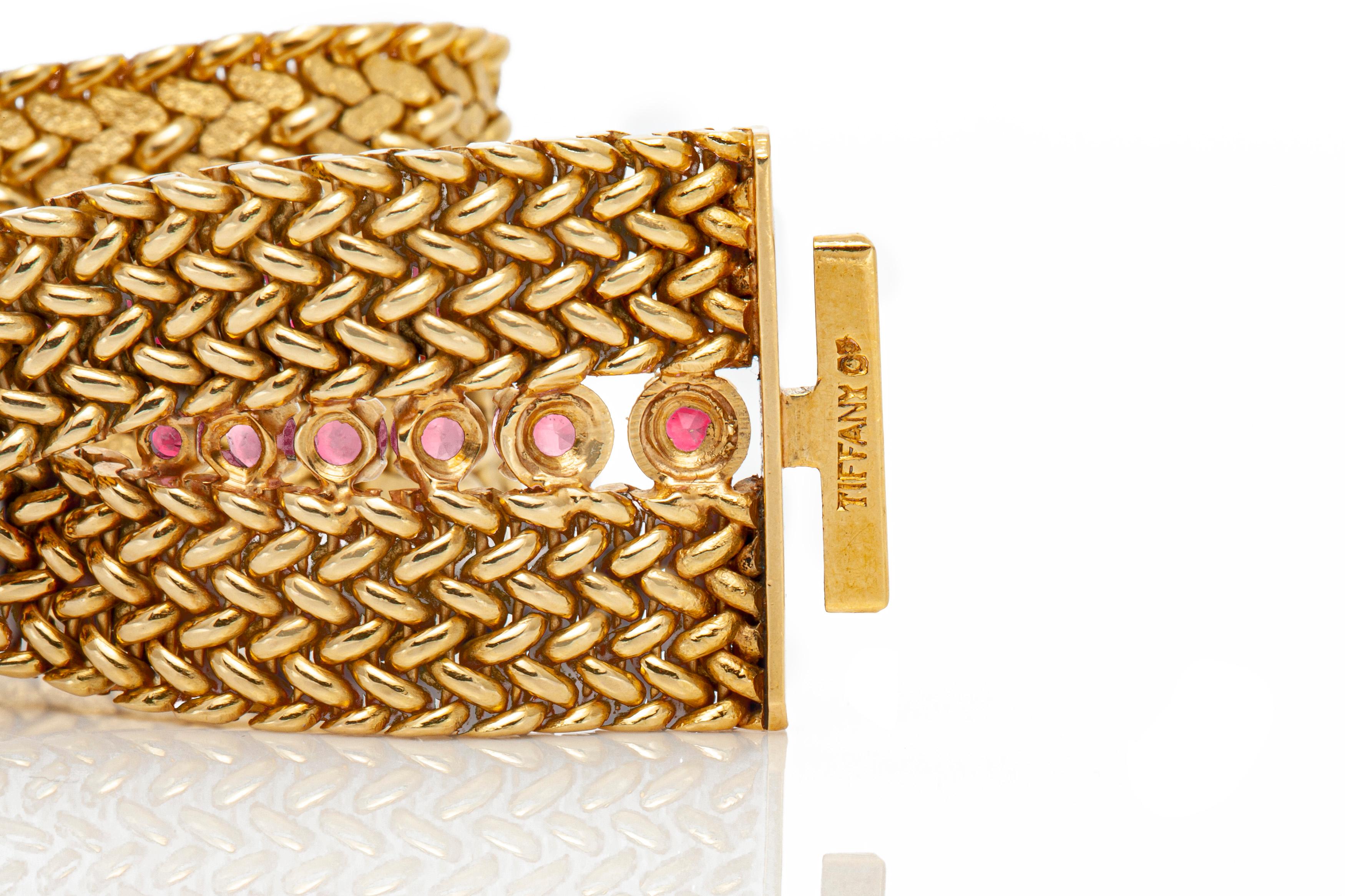 Beautiful Tiffany & Co. bracelet finely crafted in 18k yellow gold with rubies weighing approximately a total of 5.00 carats. 
Circa 1970.