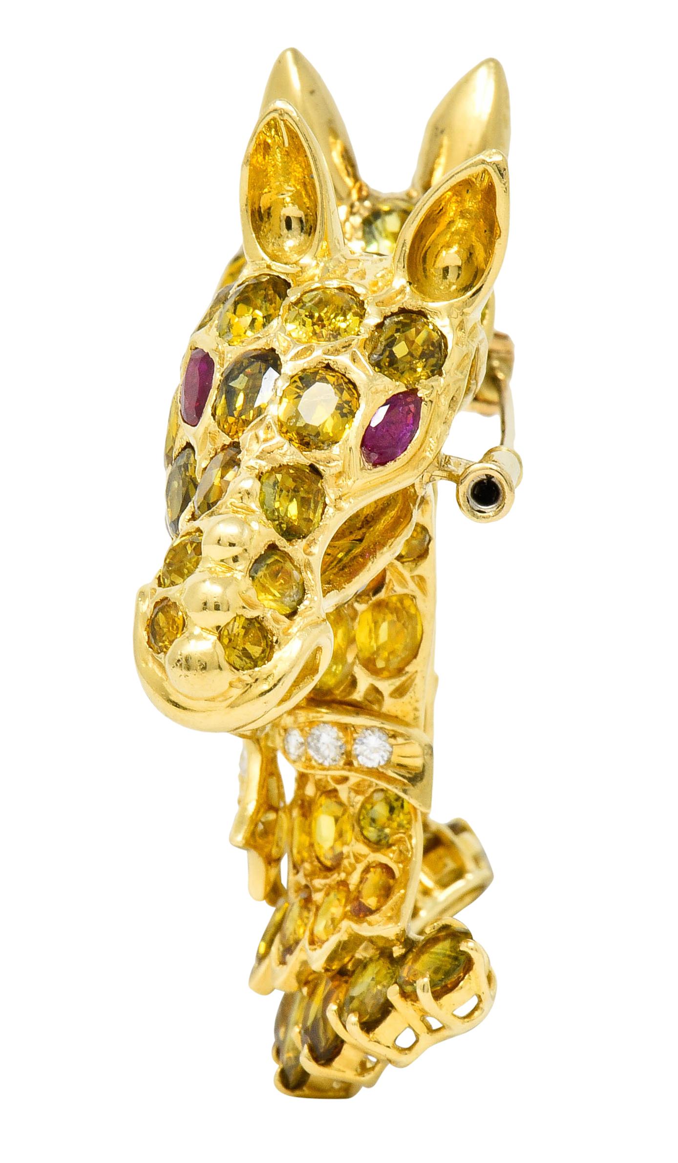 Tiffany & Co. Ruby Sapphire Diamond 18 Karat Gold Giraffe Brooch 2