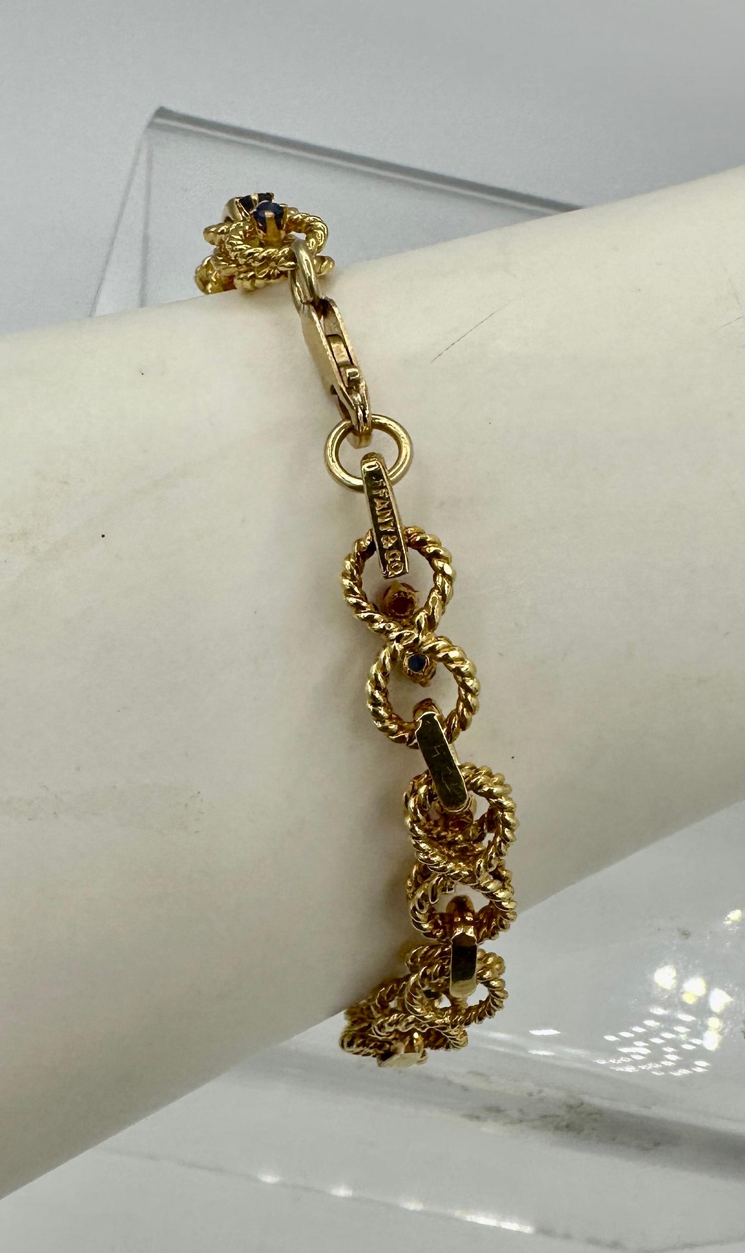 Tiffany & Co. Rubí Zafiro Pulsera Oro Amarillo 14 Kilates Antiguo Retro Tiffany en venta 5