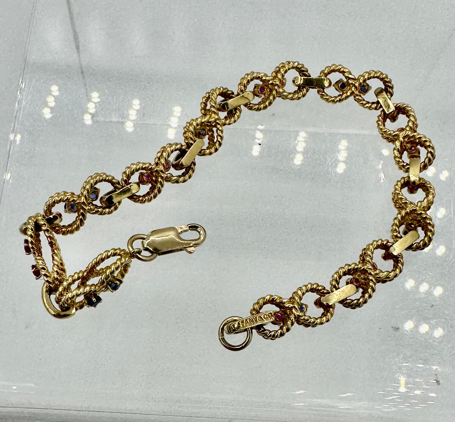 Tiffany & Co. Rubí Zafiro Pulsera Oro Amarillo 14 Kilates Antiguo Retro Tiffany en venta 6
