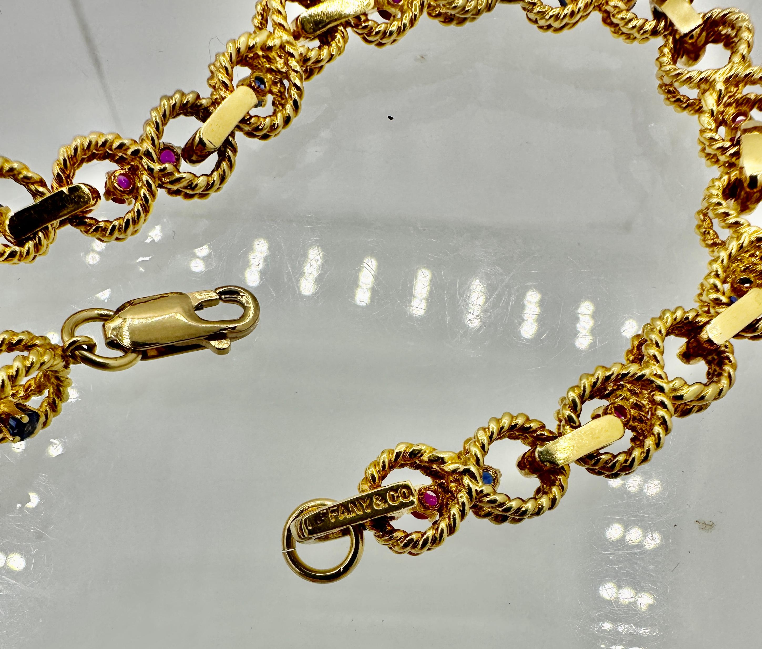 Tiffany & Co. Rubí Zafiro Pulsera Oro Amarillo 14 Kilates Antiguo Retro Tiffany en venta 7