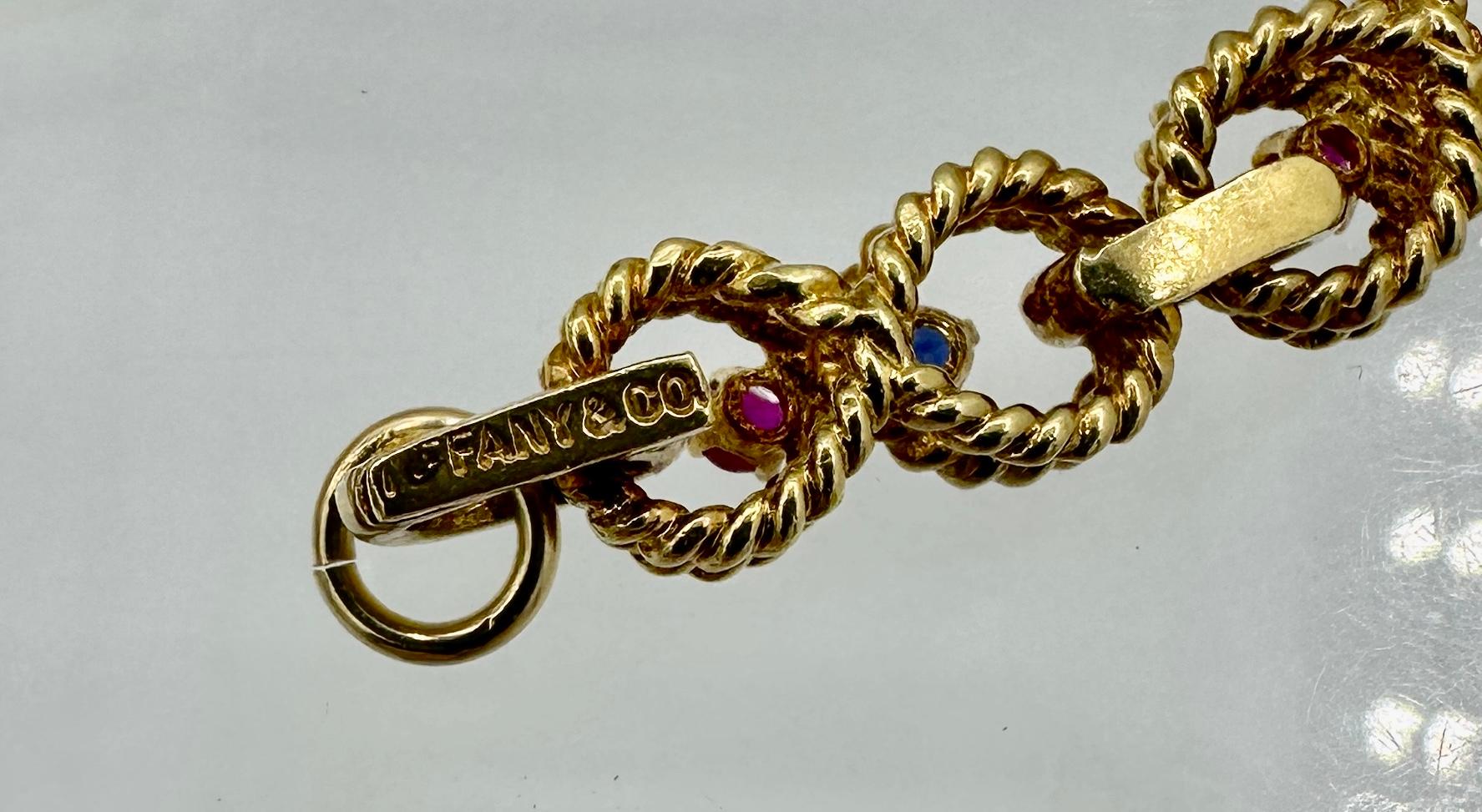 Tiffany & Co. Rubí Zafiro Pulsera Oro Amarillo 14 Kilates Antiguo Retro Tiffany en venta 8