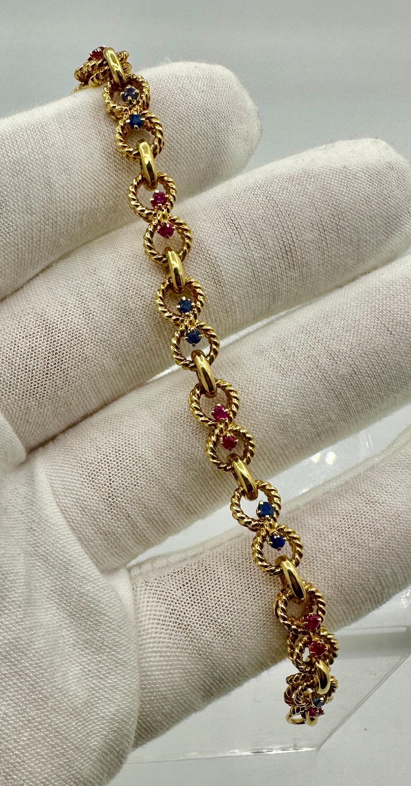 De las mujeres Tiffany & Co. Rubí Zafiro Pulsera Oro Amarillo 14 Kilates Antiguo Retro Tiffany en venta