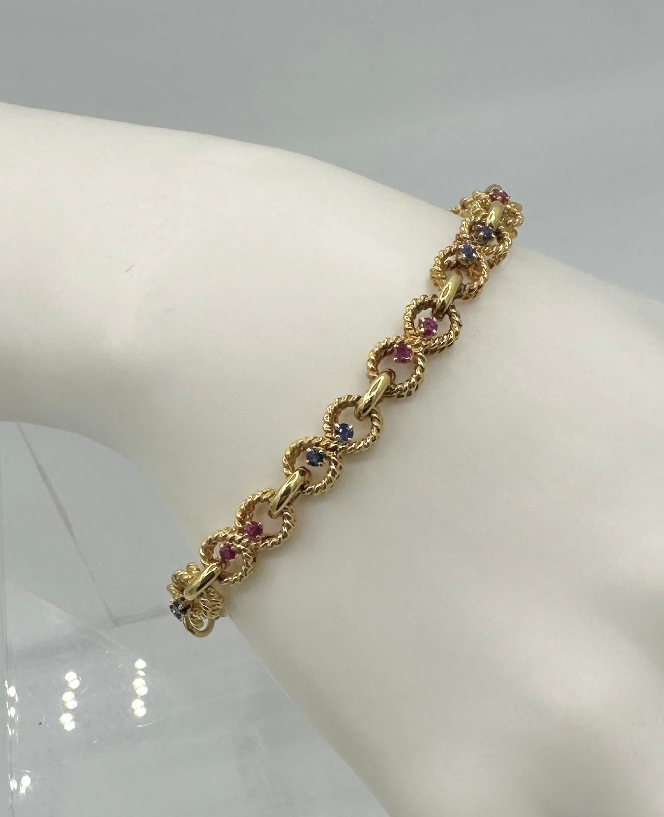 Tiffany & Co. Rubí Zafiro Pulsera Oro Amarillo 14 Kilates Antiguo Retro Tiffany en venta 1