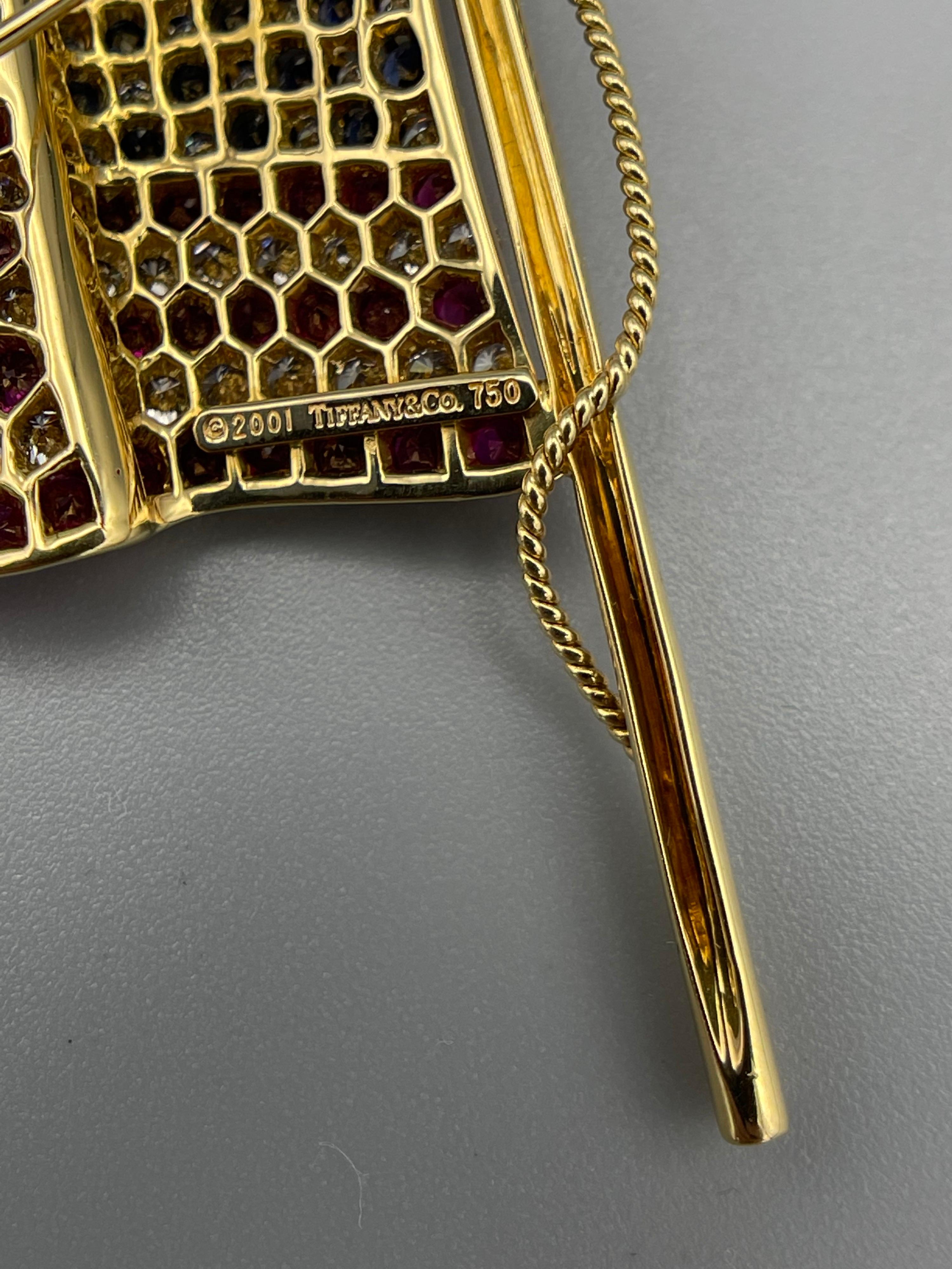 Tiffany & Co. Ruby Sapphire Diamond 18k Gold American Flag Brooch 1