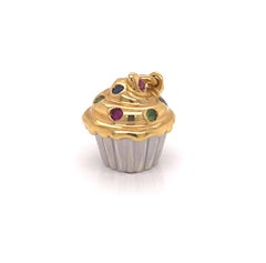 Tiffany & Co. Ruby Sapphire Emerald 18k Gold Cupcake Charm Pendant