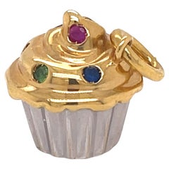 Tiffany & Co. Ruby Sapphire Emerald 18k Gold Cupcake Charm Pendant