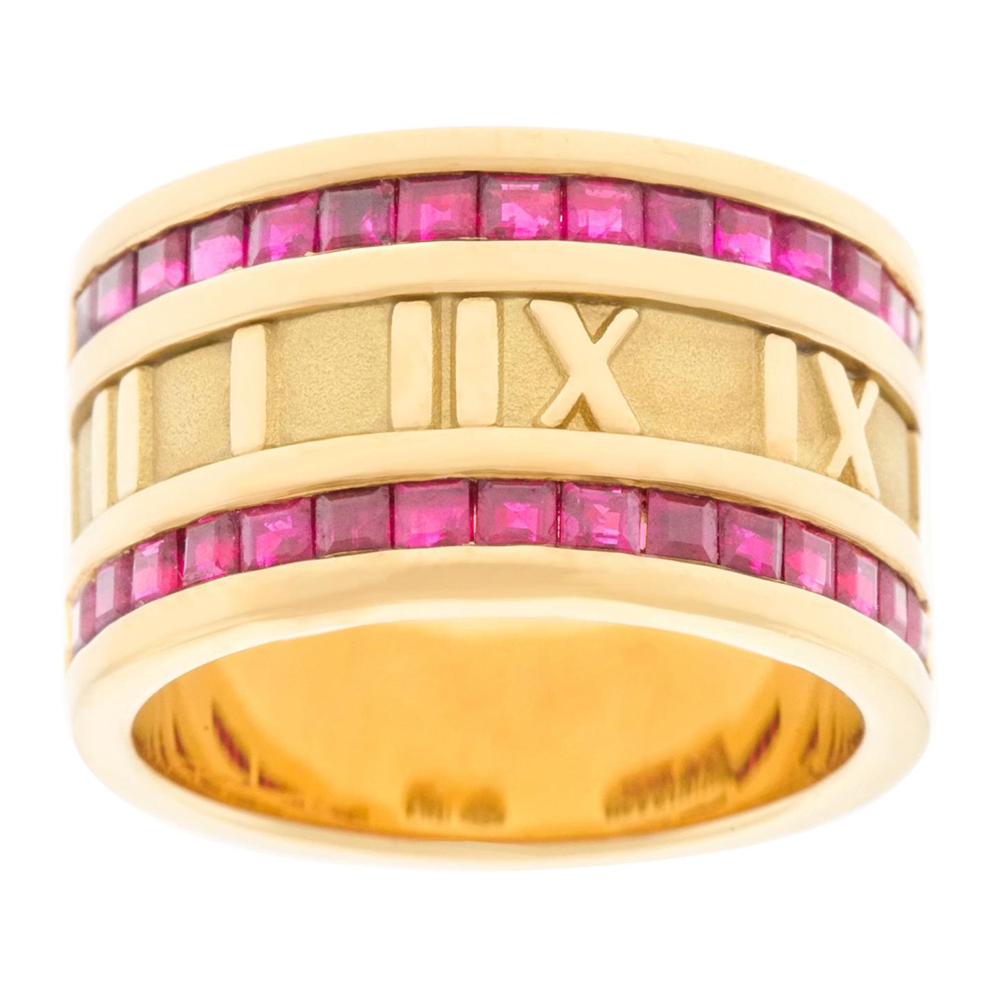 Tiffany & Co. Ruby Set Gold Atlas Ring