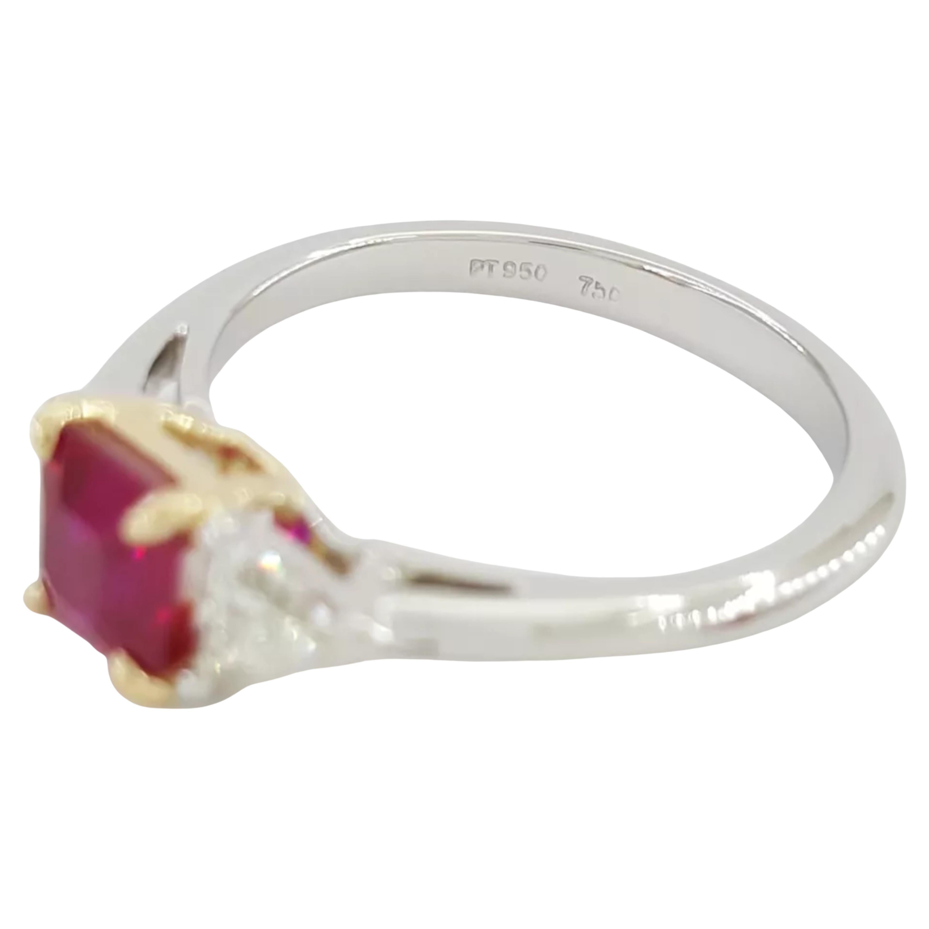 Contemporary Tiffany & Co. Ruby Trillion Diamonds Yellow Gold Platinum Ring