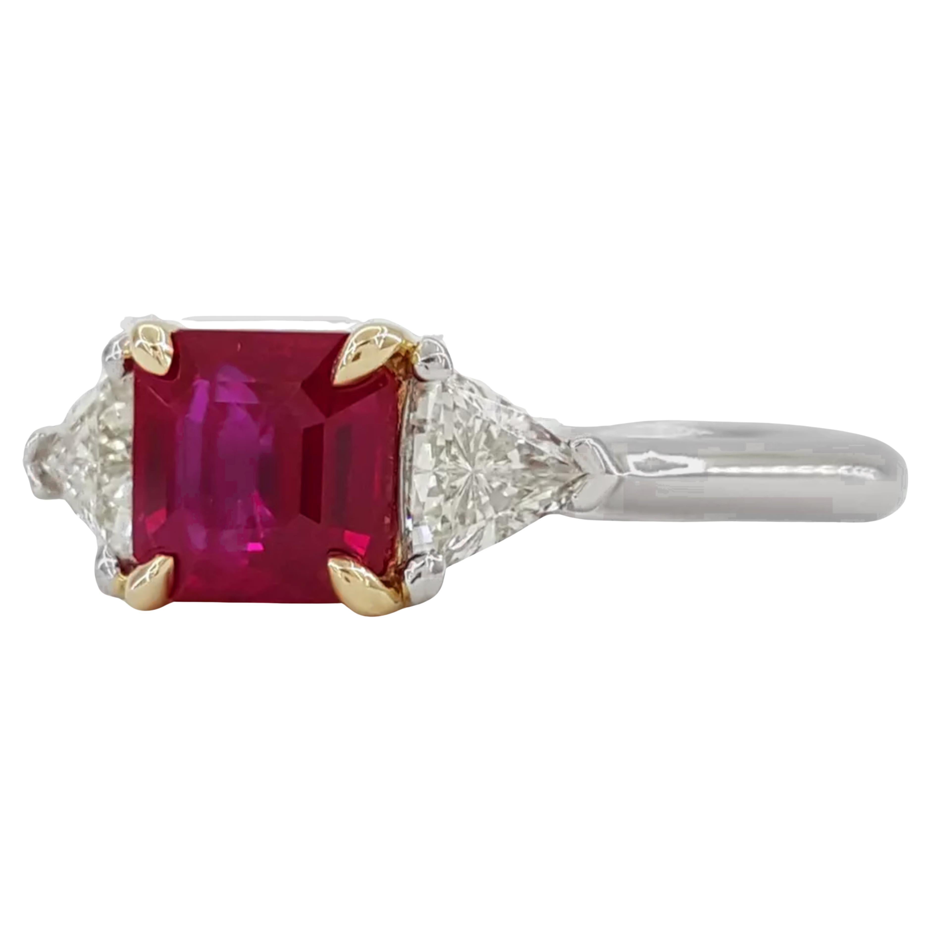 Emerald Cut Tiffany & Co. Ruby Trillion Diamonds Yellow Gold Platinum Ring