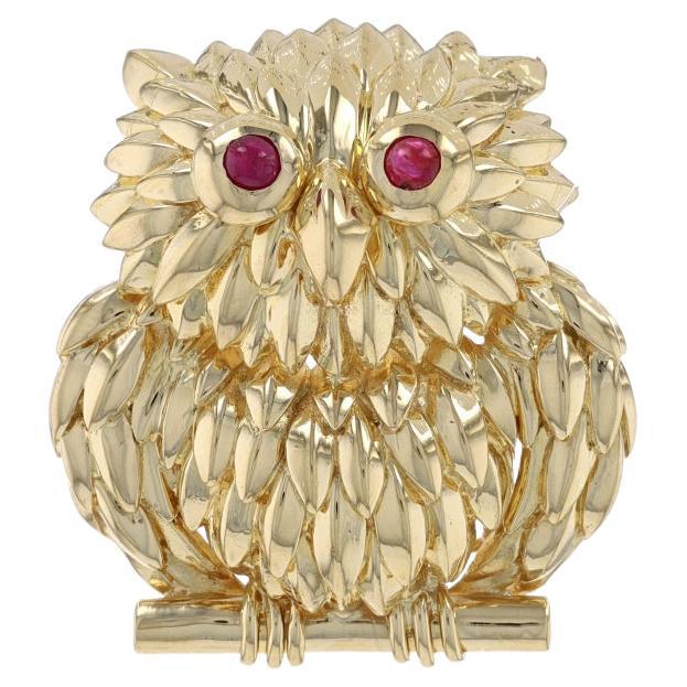 Tiffany & Co. Ruby Vintage Owl Brooch - Yellow Gold 18k .30ctw Perching Bird Pin
