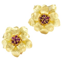 Tiffany & Co. Boucles d'oreilles or jaune et rubis
