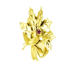 Tiffany & Co Ruby Yellow Gold Holly Brooch