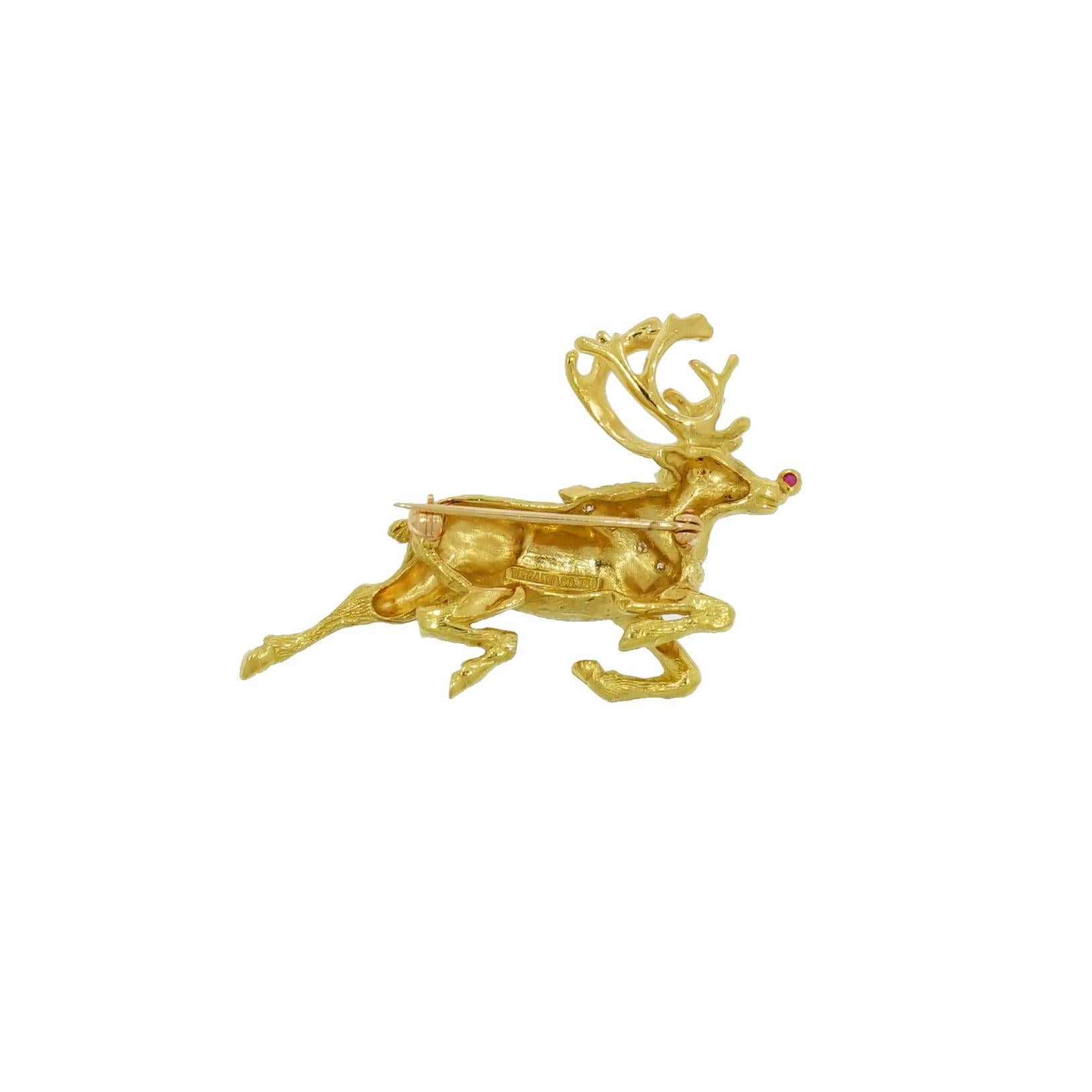 Artist Tiffany & Co. Rudolf Reindeer Yellow Gold Brooch