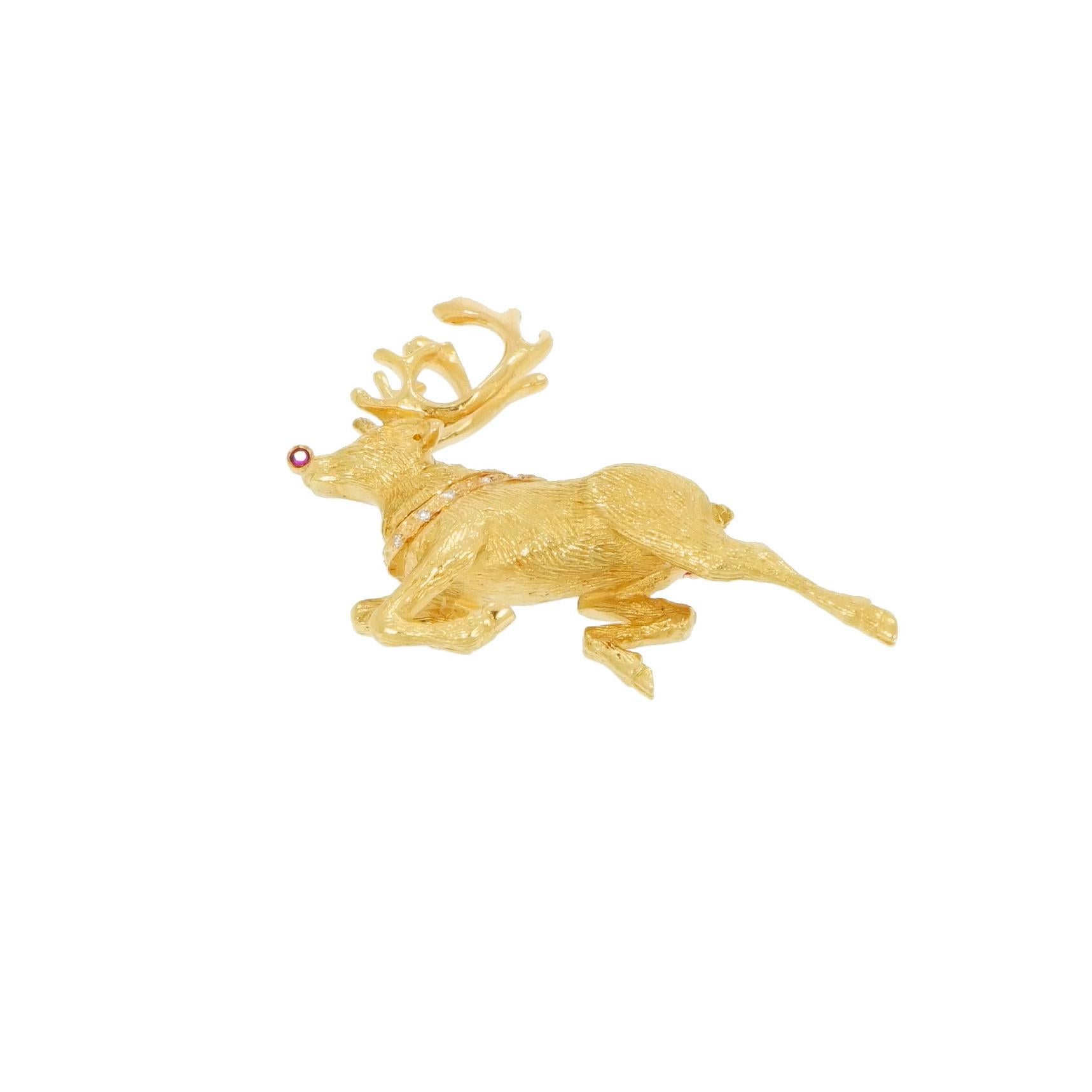 Tiffany & Co. Rudolf Reindeer Yellow Gold Brooch (Rundschliff)