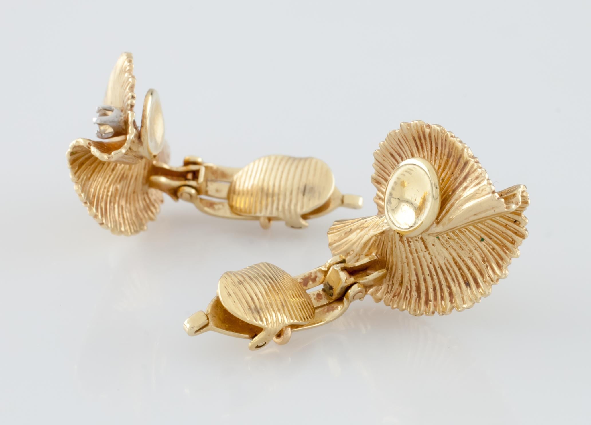 Women's Tiffany & Co. Ruffle Diamond and Pearl Clip-On Earrings Set in 14K Yellow Gold