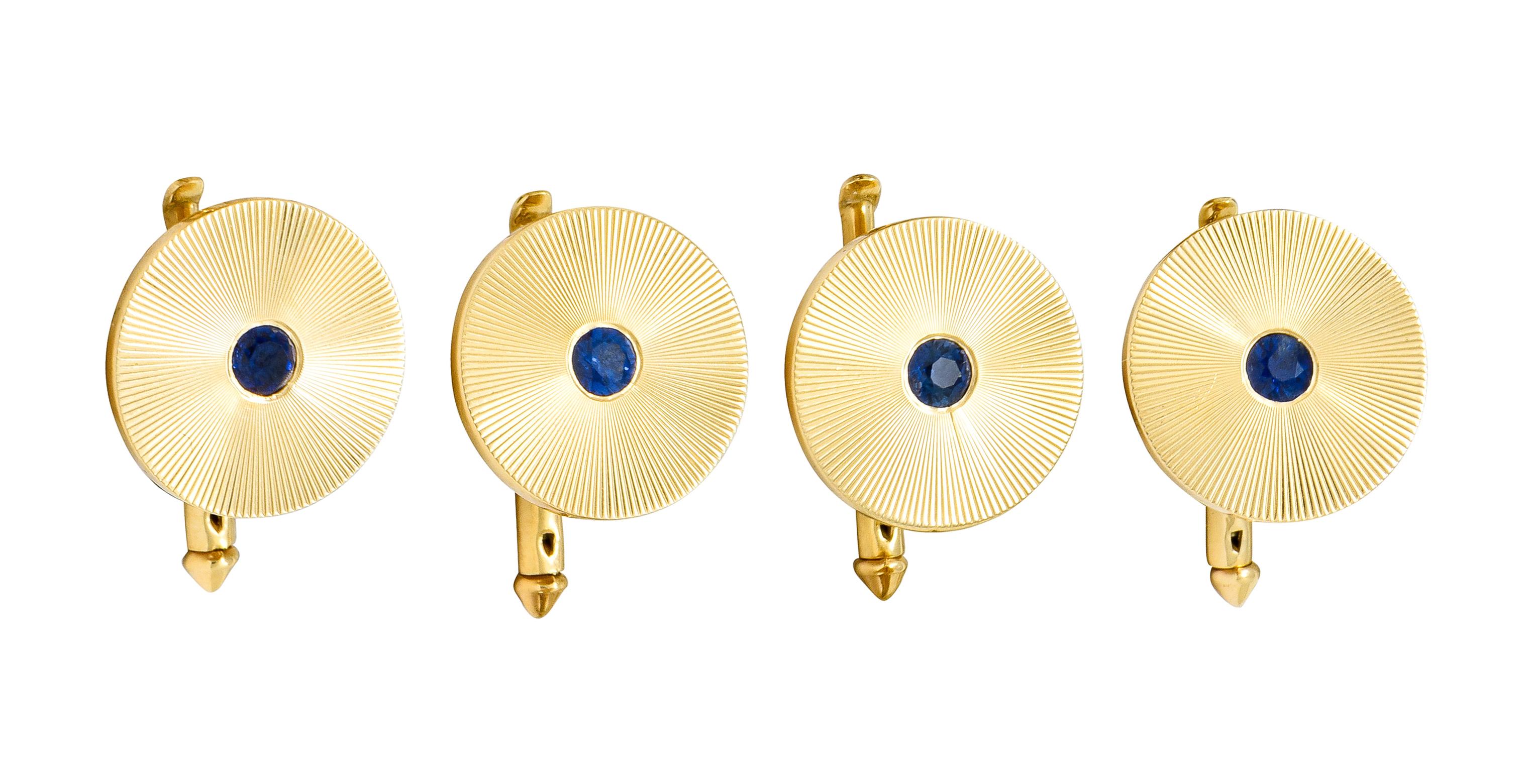 Tiffany & Co. Sapphire 14 Karat Gold Retro Men's Radiating Disk Dress Cufflinks 6