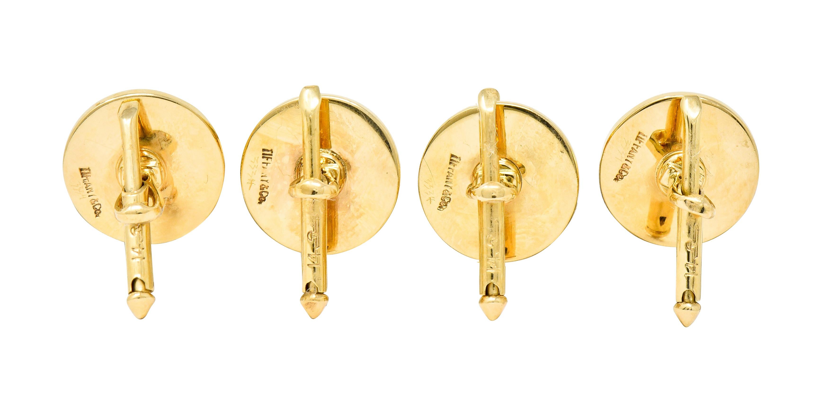 Tiffany & Co. Sapphire 14 Karat Gold Retro Men's Radiating Disk Dress Cufflinks 7