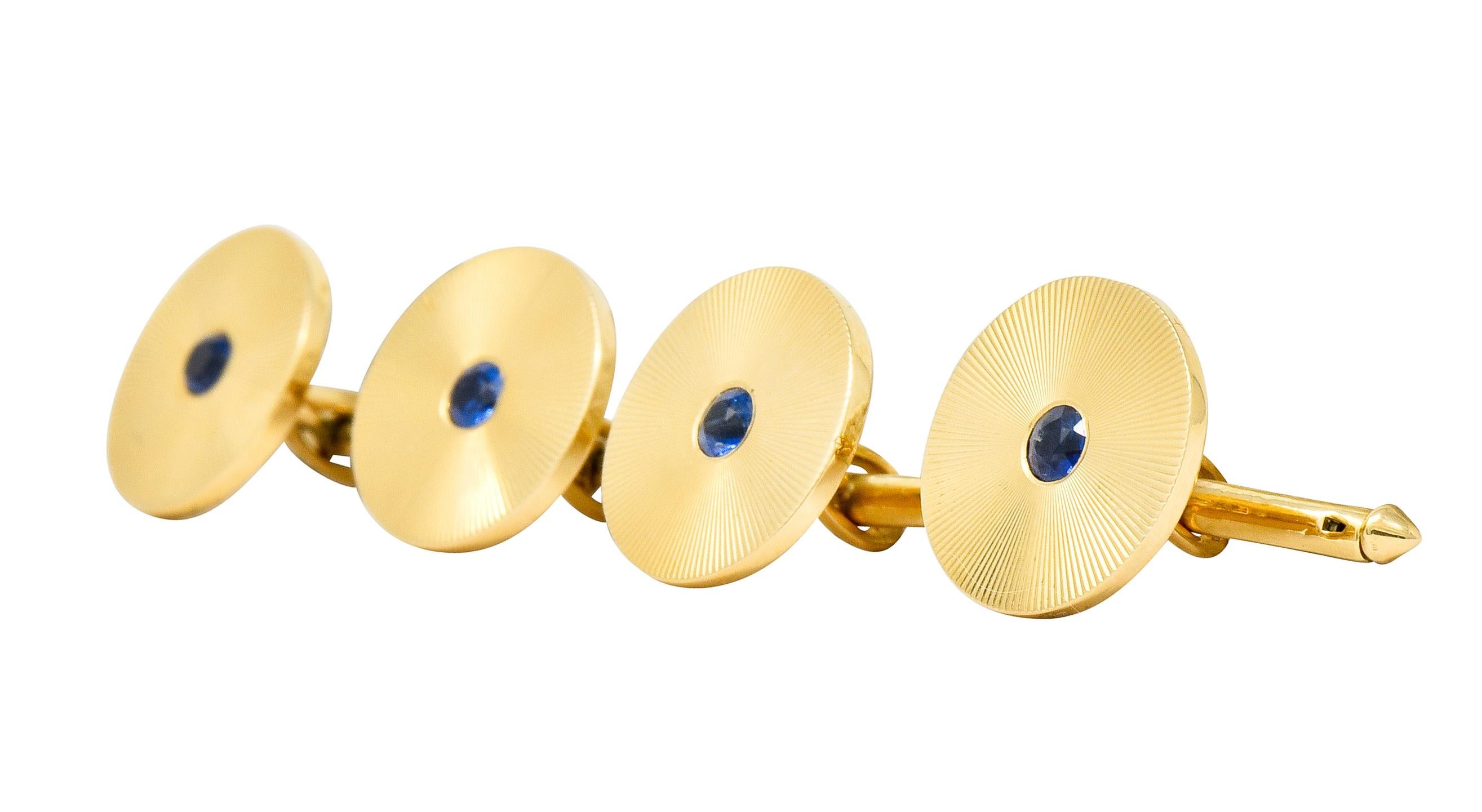 Tiffany & Co. Sapphire 14 Karat Gold Retro Men's Radiating Disk Dress Cufflinks 8