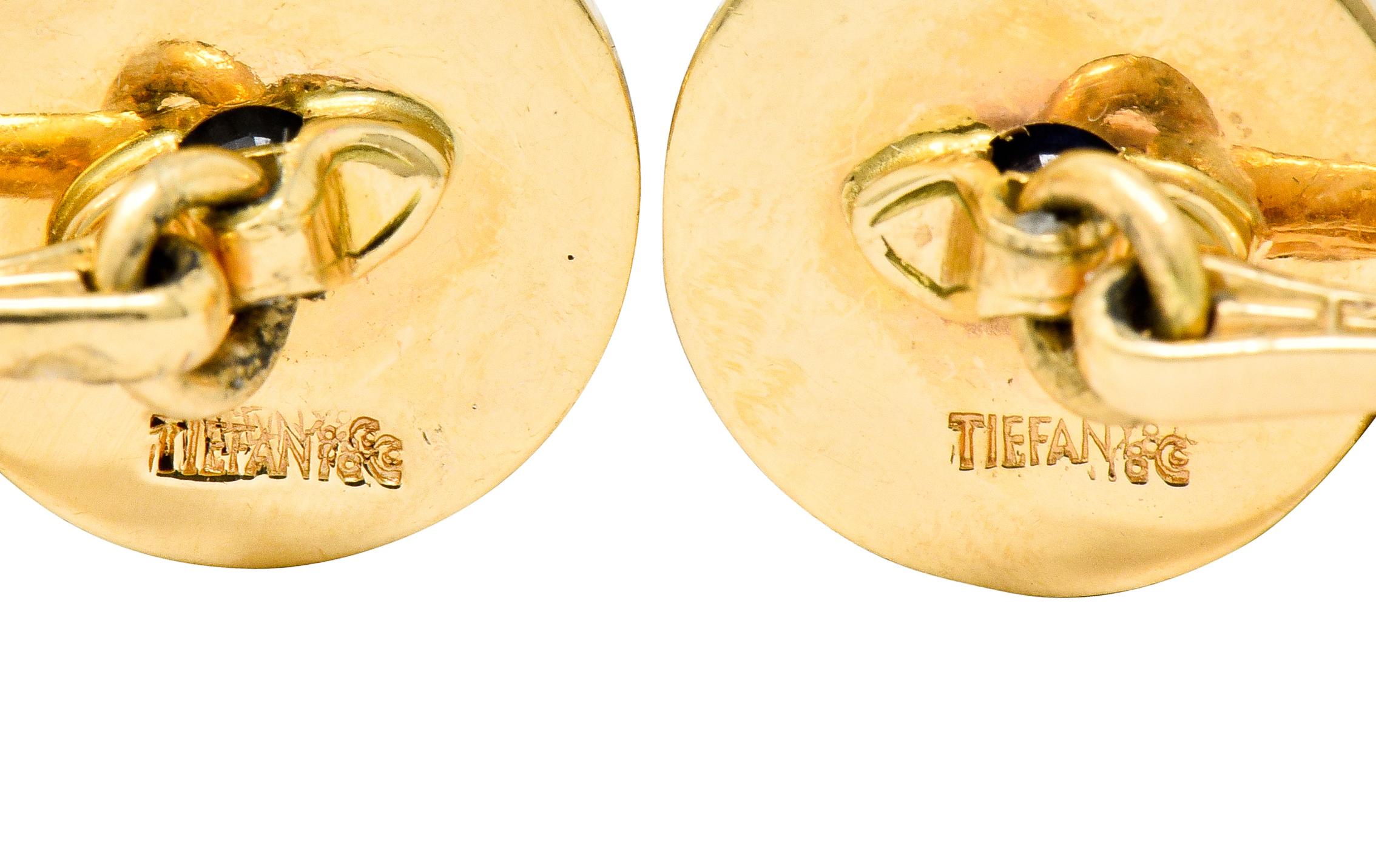 Tiffany & Co. Sapphire 14 Karat Gold Retro Men's Radiating Disk Dress Cufflinks 1