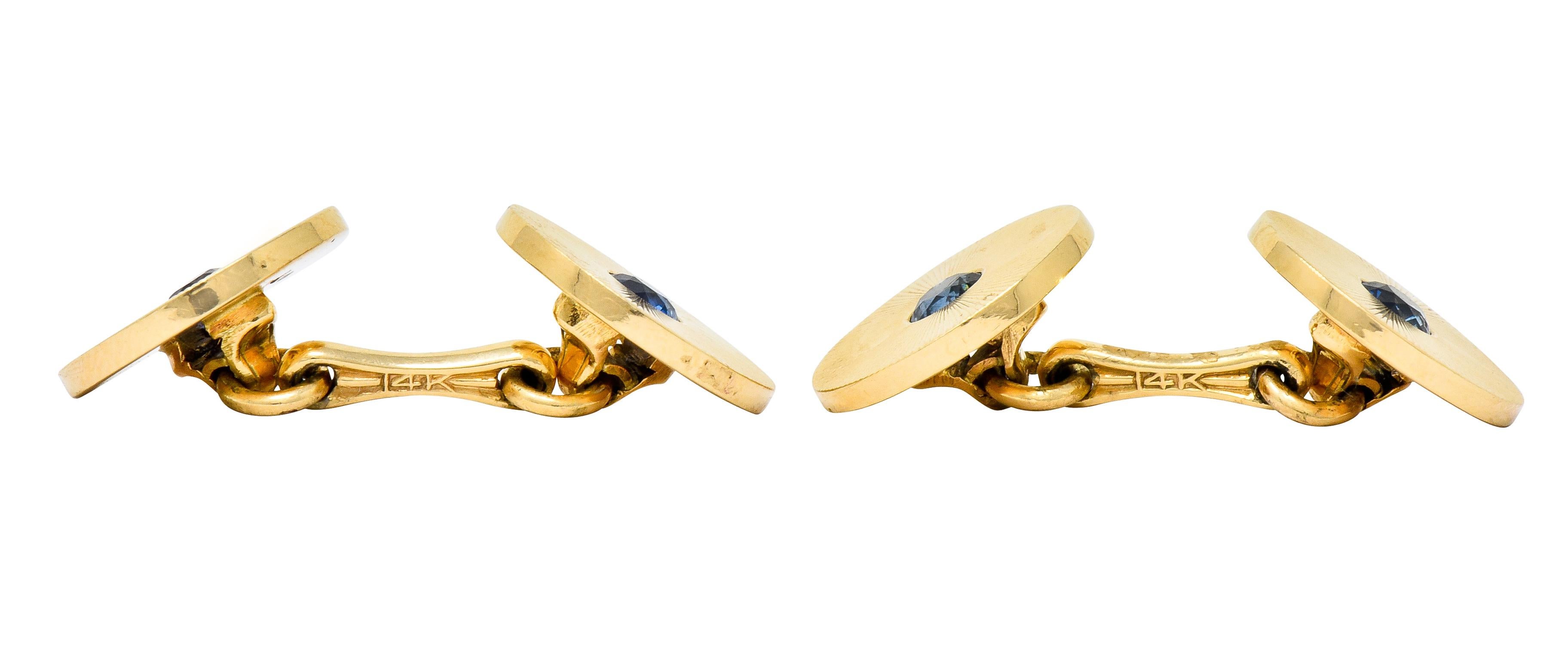 Tiffany & Co. Sapphire 14 Karat Gold Retro Men's Radiating Disk Dress Cufflinks 3
