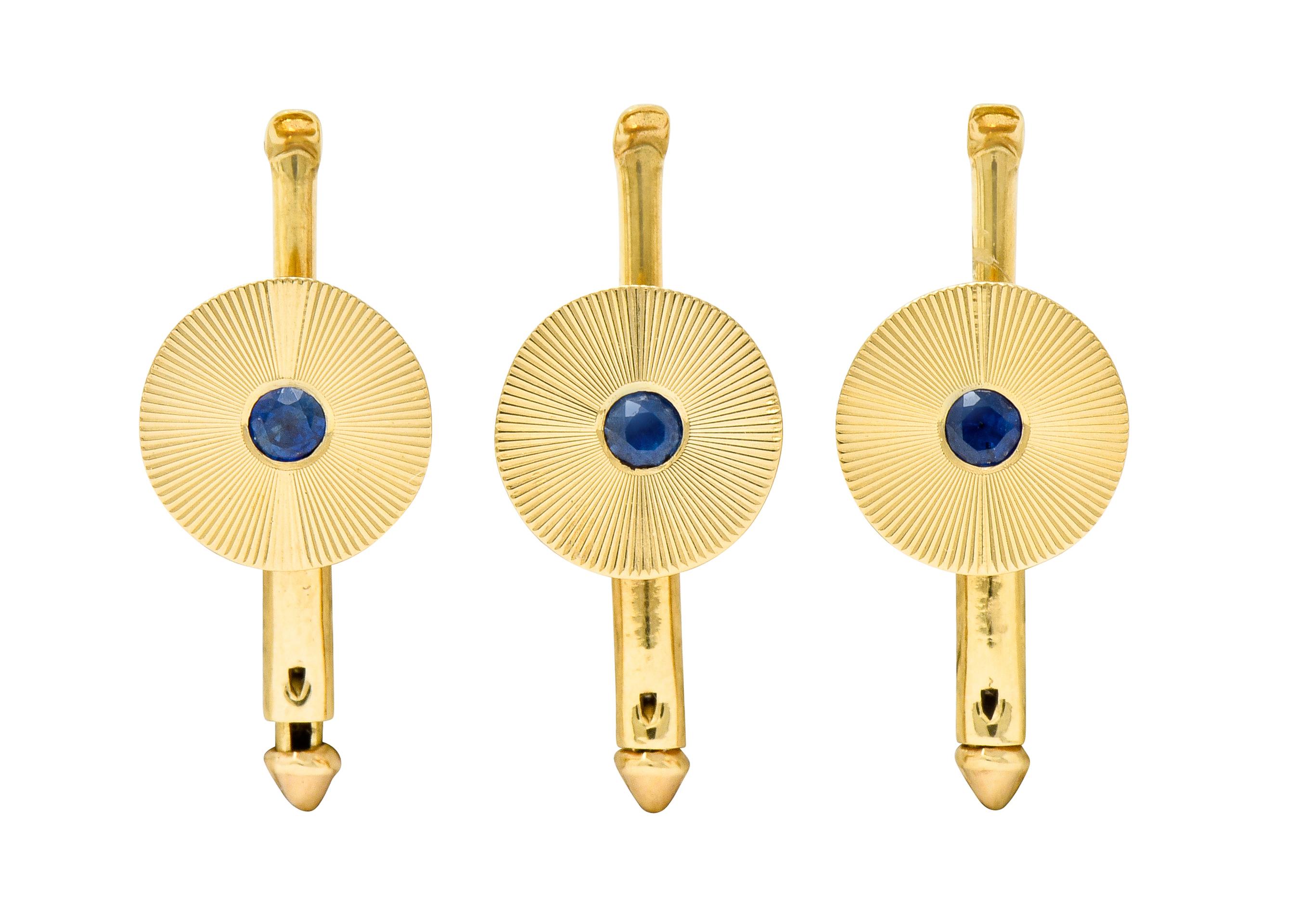 Tiffany & Co. Sapphire 14 Karat Gold Retro Men's Radiating Disk Dress Cufflinks 4