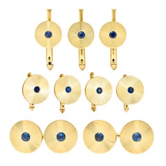 Tiffany & Co. Sapphire 14 Karat Gold Retro Men's Radiating Disk Dress Cufflinks